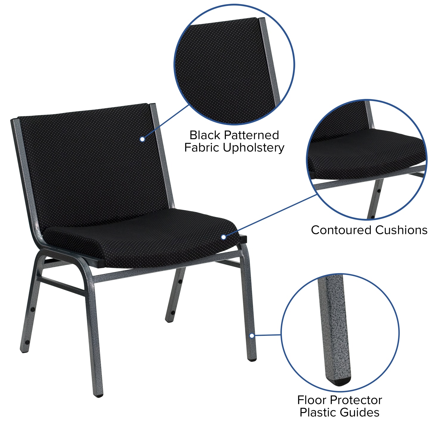 Flash Furniture HERCULES Big And Tall 1000 lb Rated Fabric Stack Chair BlackSilvervein PopularChairscom