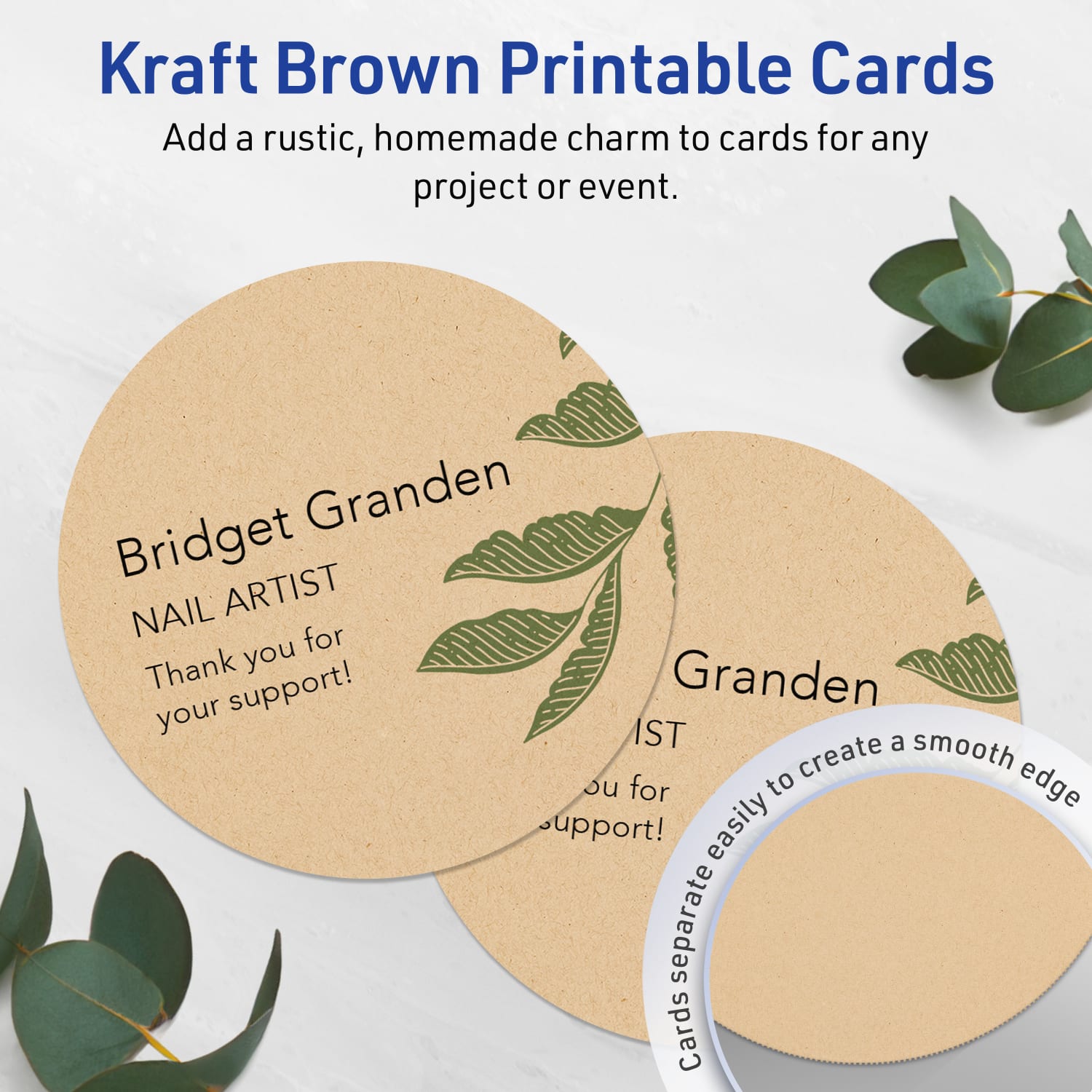 Avery Printable Note Cards With Sure Feed Technology, 4in Round, Kraft Brown, Pack Of 75 - Image 3