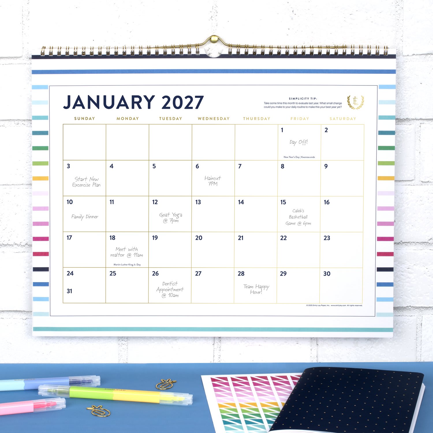 Simplified by Emily Ley for AT-A-GLANCE 2027 Monthly Wall Calendar, Happy Stripe, Medium, 15in x 12in - Image 3