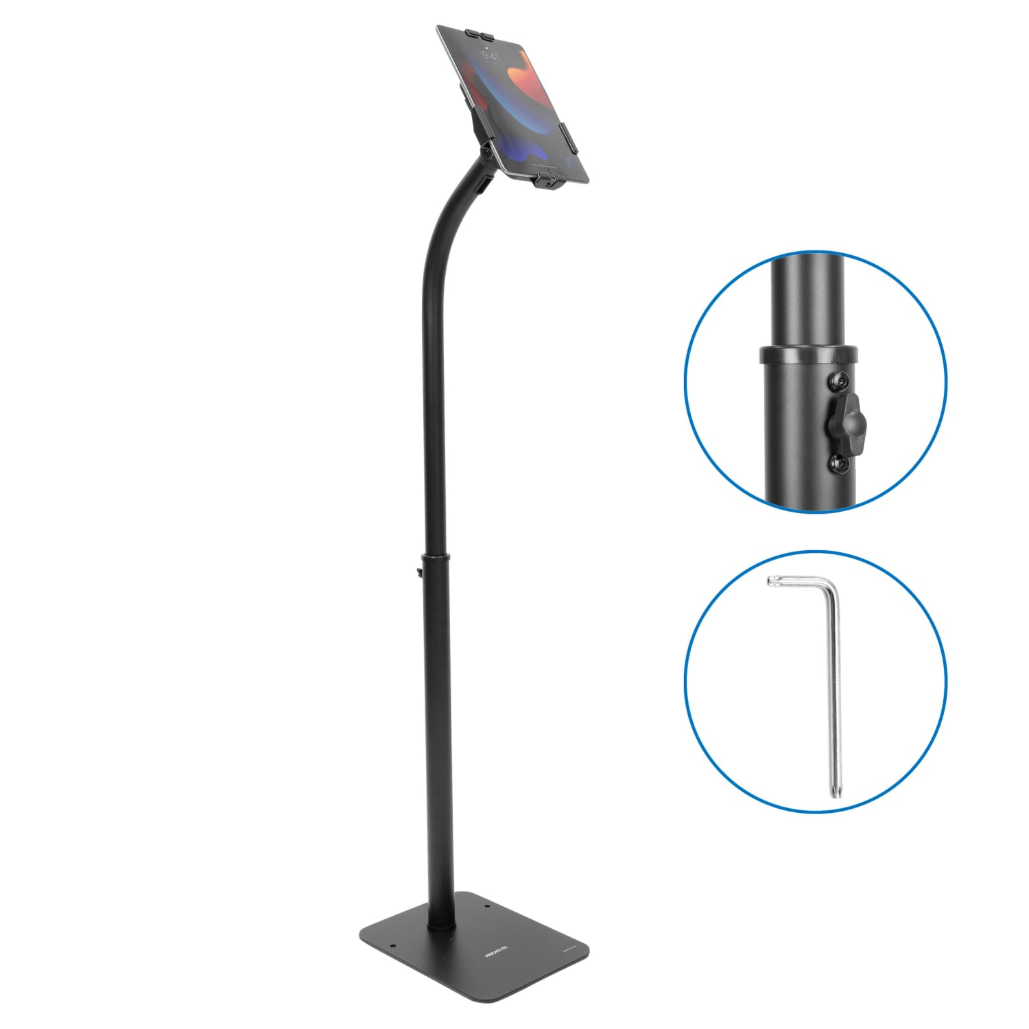 Mount-It! Anti-Theft Tablet Height Adjustable Floor Stand, 2-1/2inH x 9-1/2inW x 31-1/2inD, Black - Image 3
