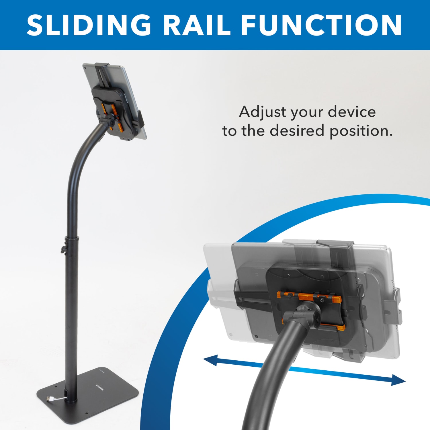 Mount-It! Anti-Theft Tablet Height Adjustable Floor Stand, 2-1/2inH x 9-1/2inW x 31-1/2inD, Black - Image 6