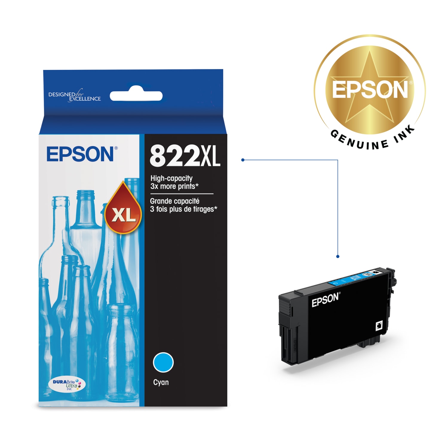 Epson 822XL DuraBrite Cyan High-Yield Ink Cartridge, T822XL220-S - Image 3