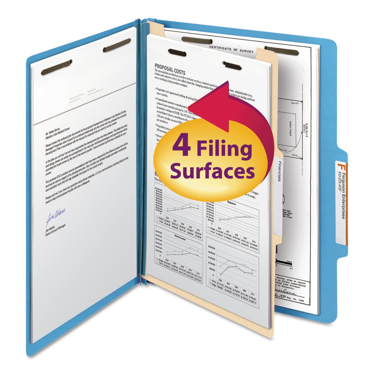 Smead Top-Tab Color Classification Folders, Letter Size, 2in Expansion, 1 Divider, Blue, Box Of 10 - Image 3