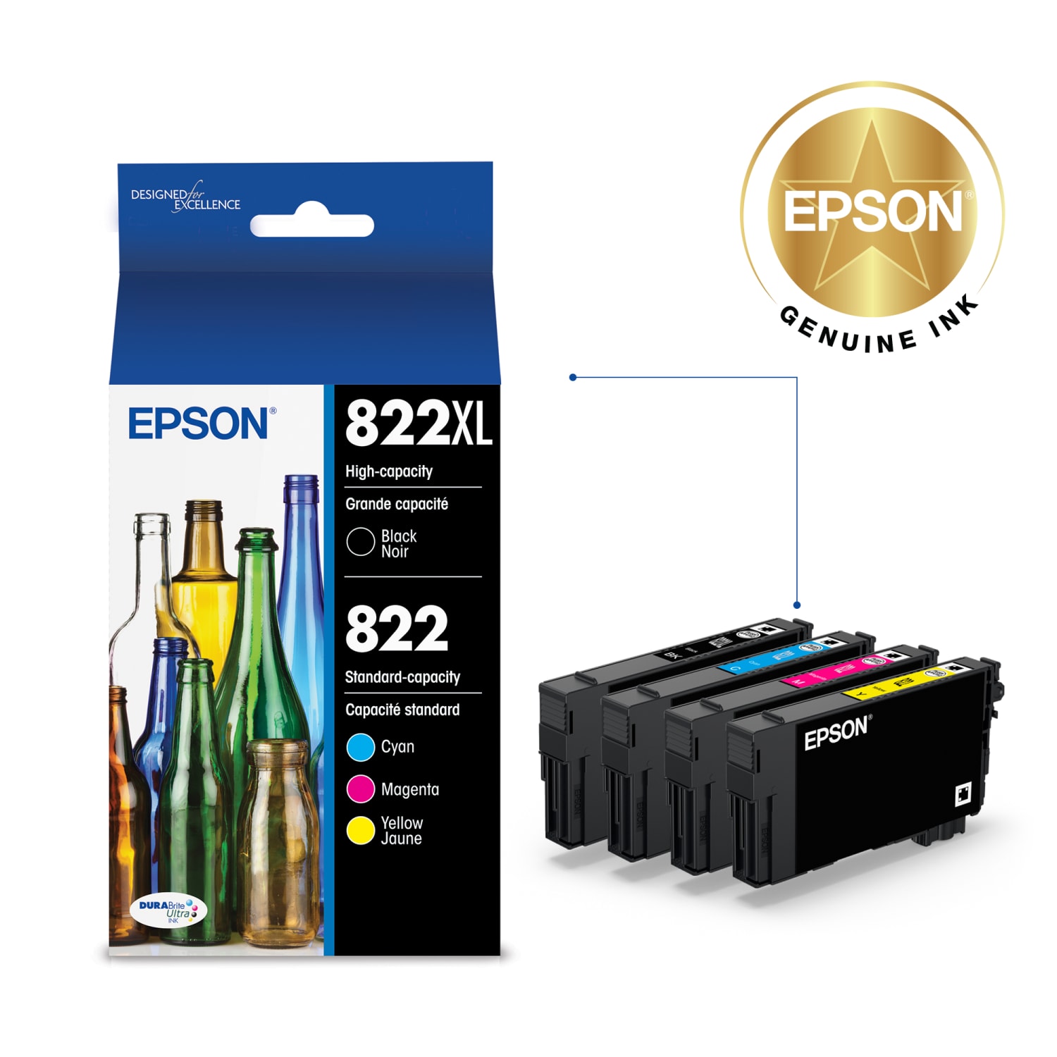 Epson 822XL/822 Black And Cyan, Magenta, Yellow High-Yield Ink Cartridges, Pack Of 4 - Image 3