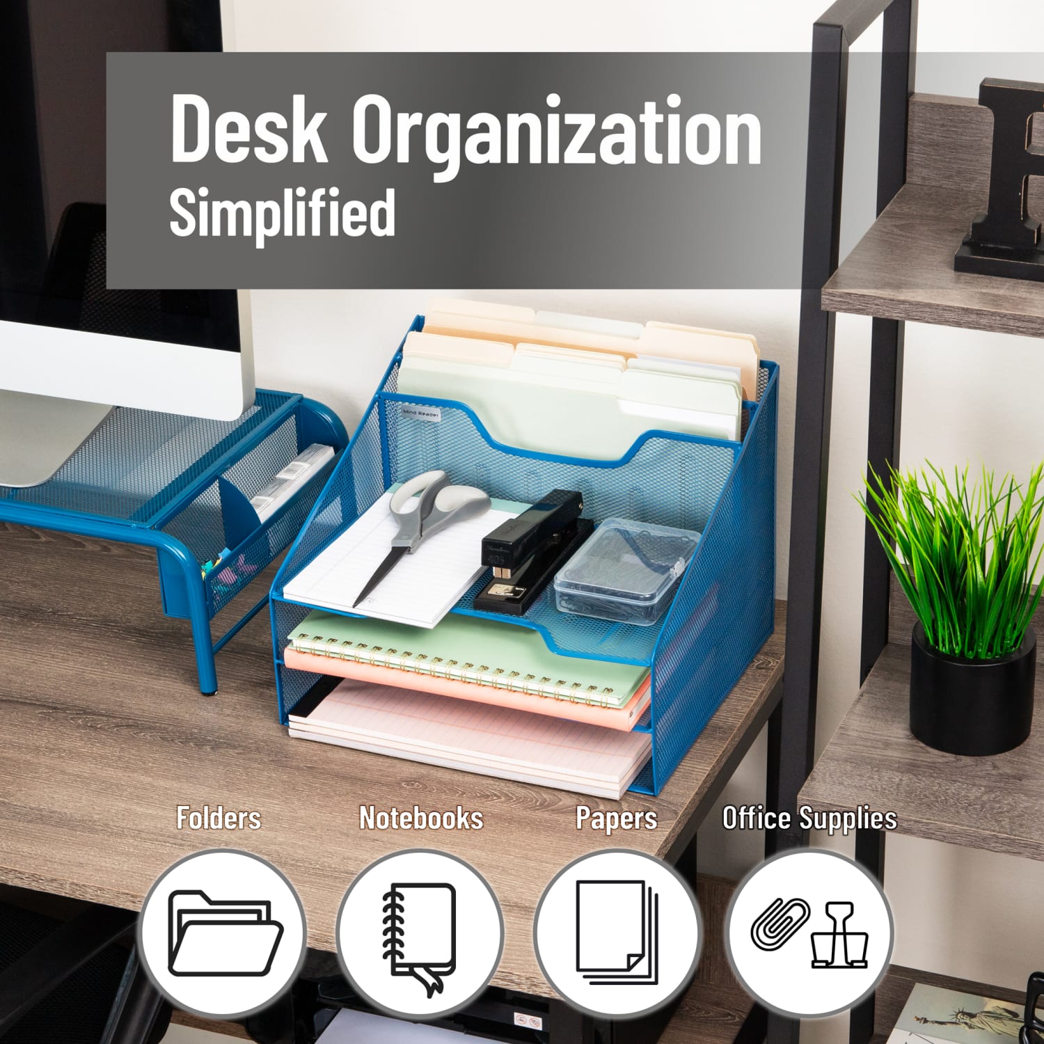 Mind Reader Desktop Vertical Paper Tray Organizer, 9-1/2in H x 11-1/2in W x 12-1/2in D, Turquoise - Image 3