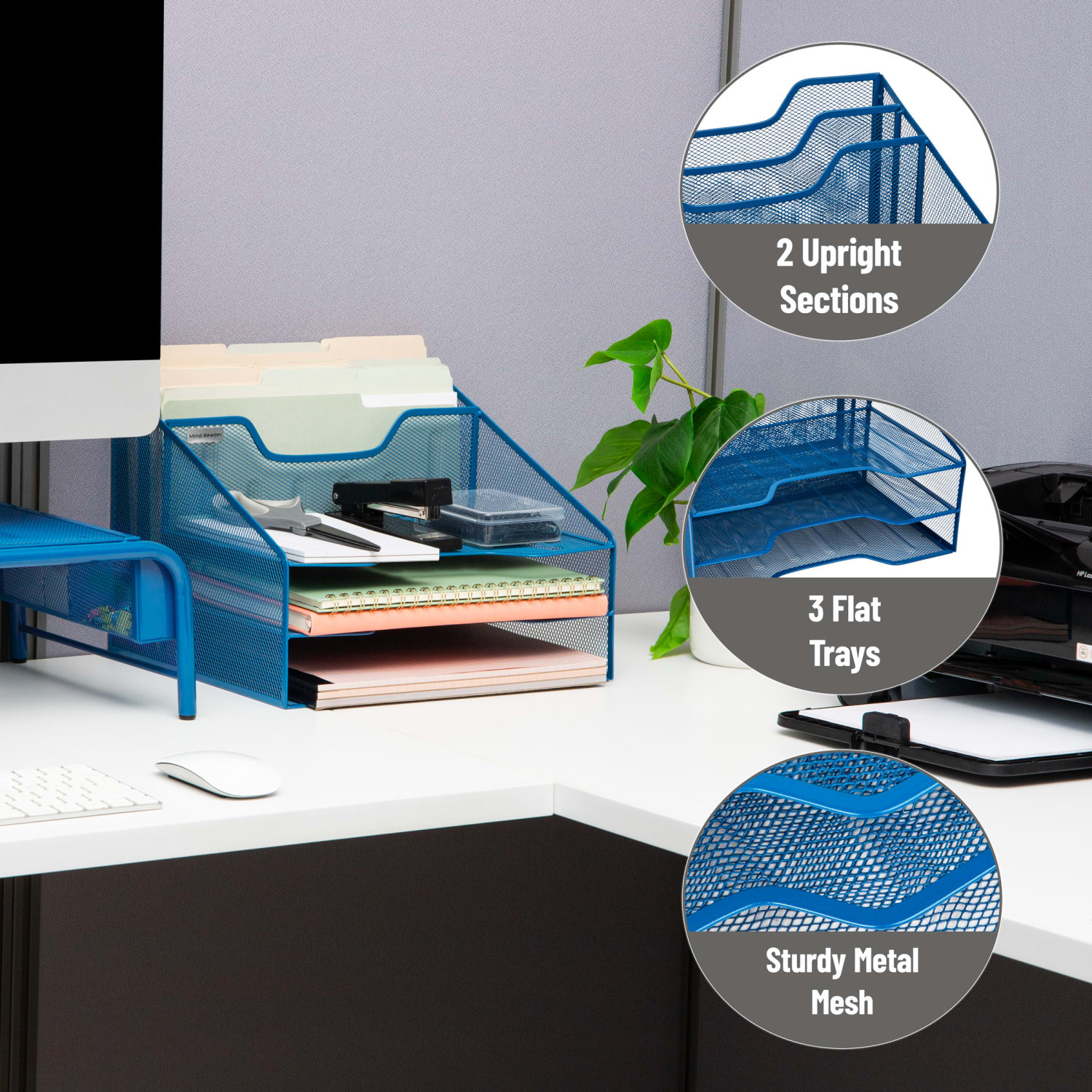 Mind Reader Desktop Vertical Paper Tray Organizer, 9-1/2in H x 11-1/2in W x 12-1/2in D, Turquoise - Image 5