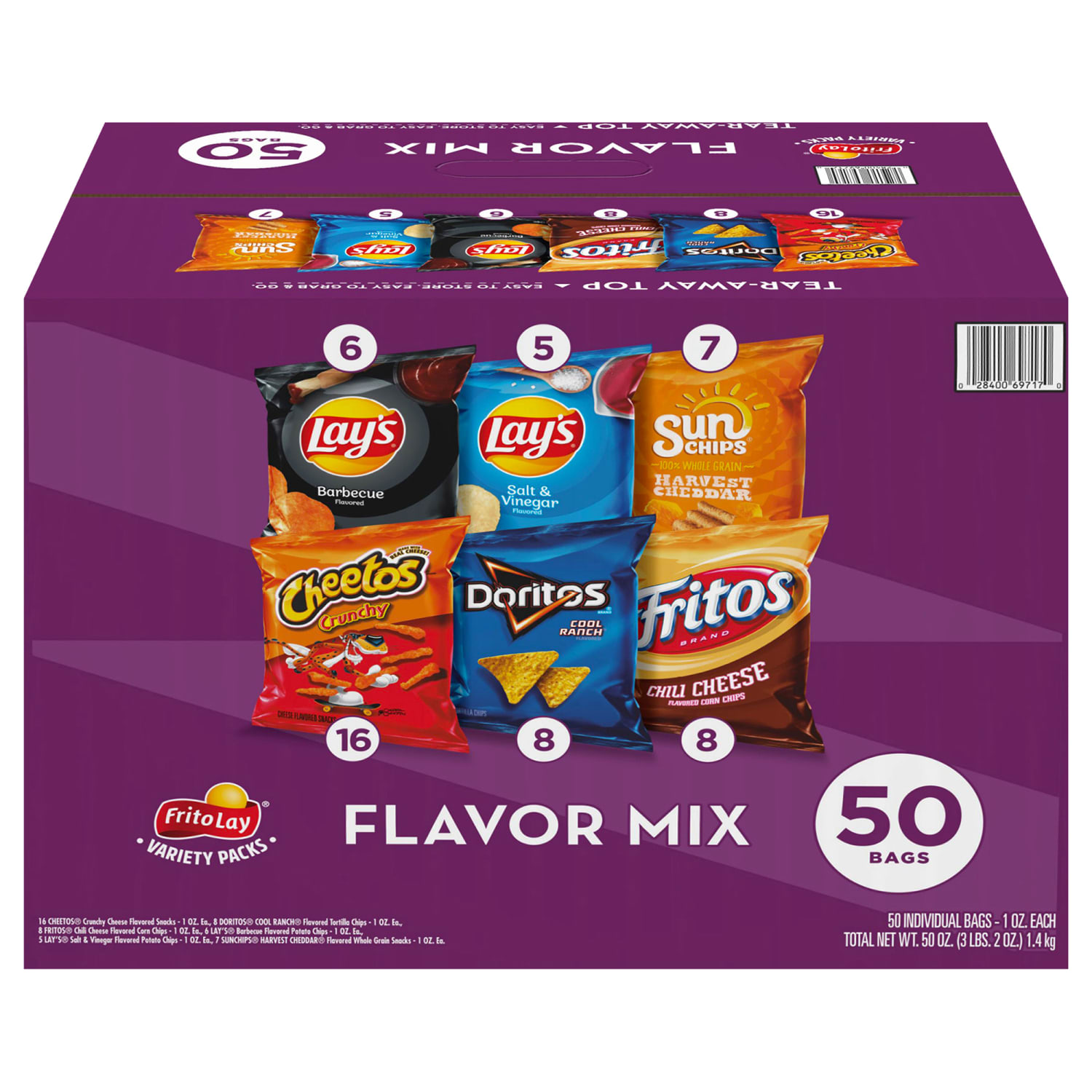 Frito-Lay Flavor Mix Variety Pack, 1 Oz, Total Qty 50
