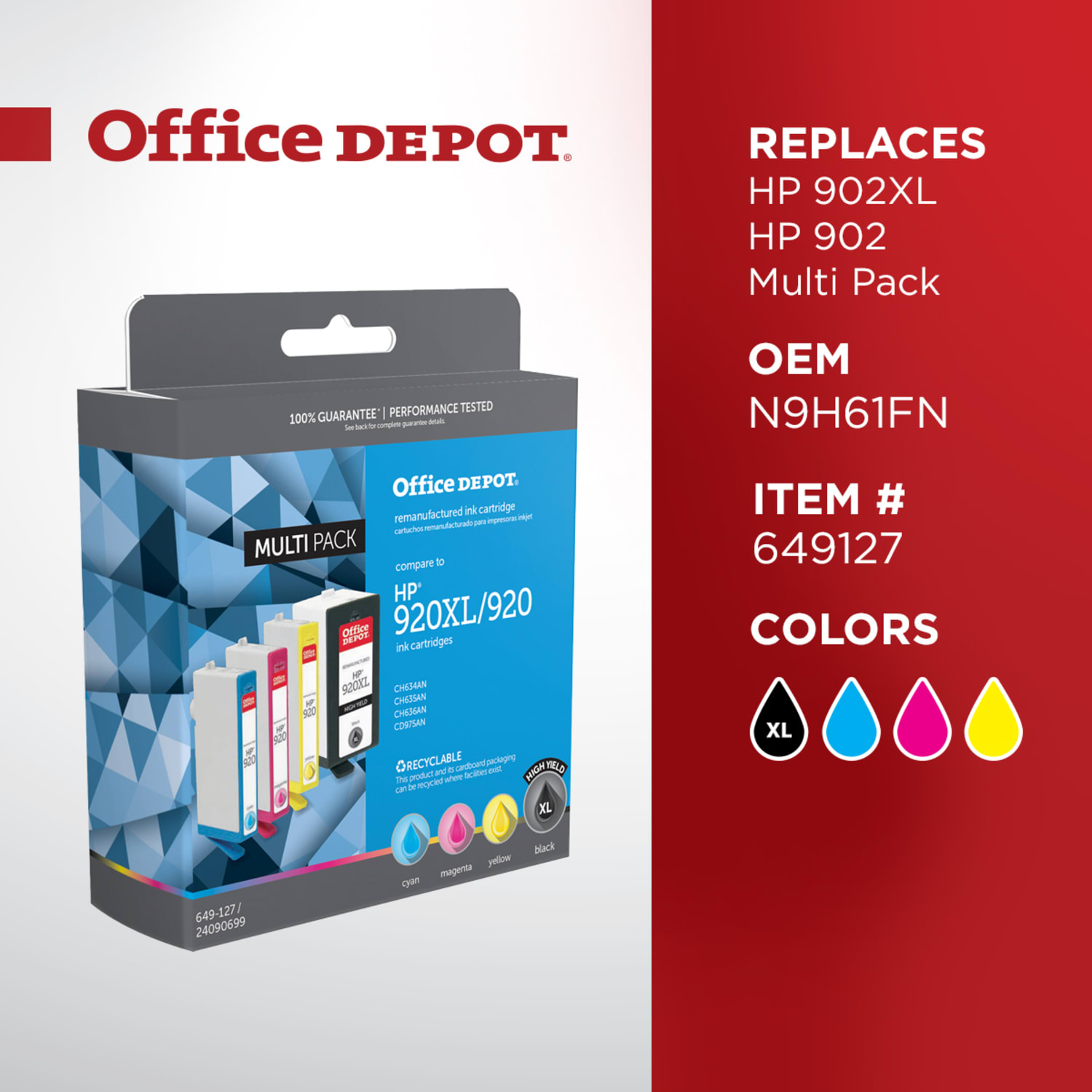 Office Depot Remanufactured Black; Cyan; Magenta; Yellow High-Yield Ink Cartridge Replacement For HP 920XL, 920, Pack Of 4 - Image 6