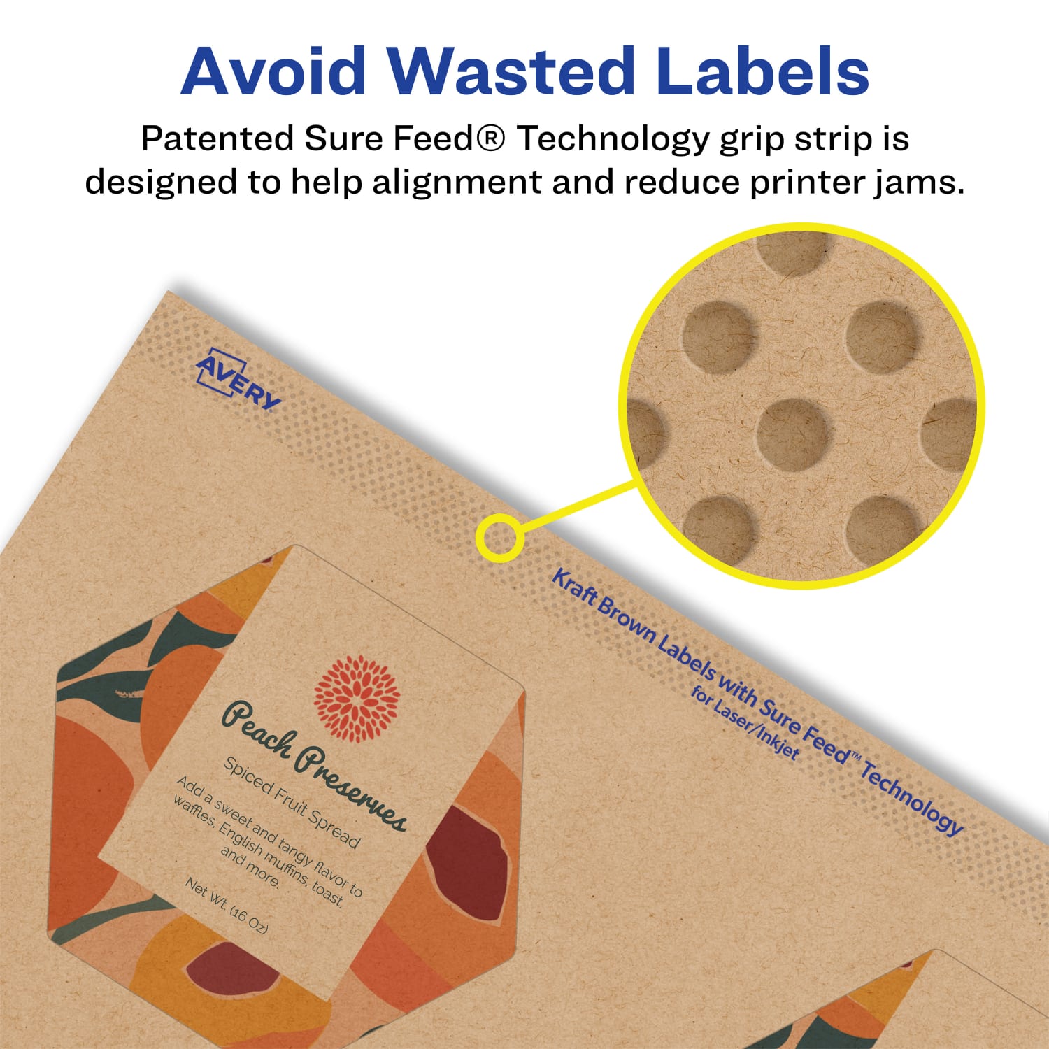 Avery Kraft Permanent Labels With Sure Feed, 94121-KMP50, Hexagon, 2-1/2in x 2-57/64in, Brown, Pack Of 300 - Image 5