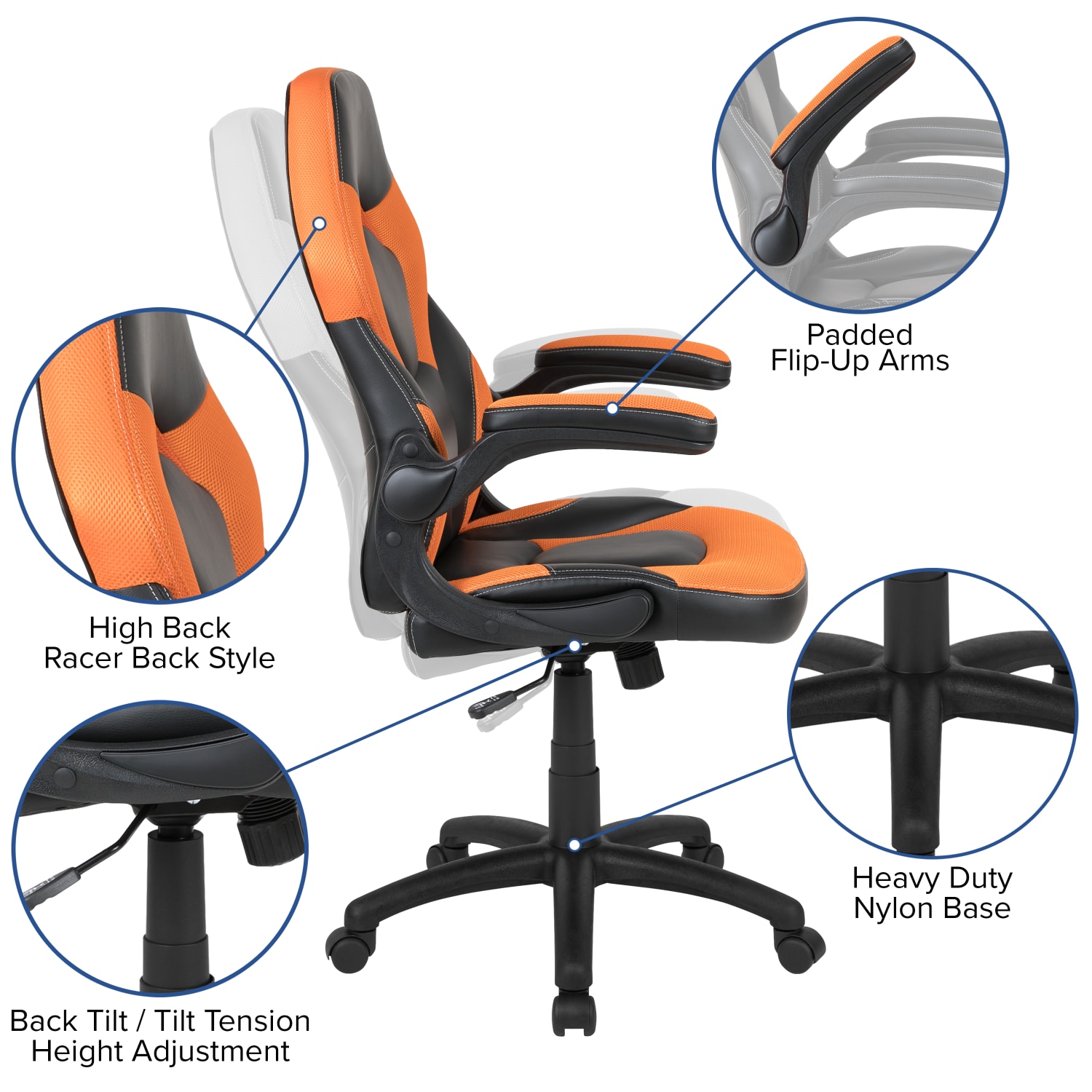 Flash Furniture Gaming Desk And Racing Chair Set With Cup Holder And Headphone Hook, Orange - Image 5