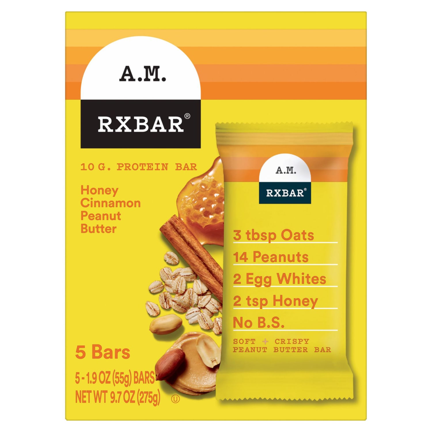 AM RXBAR Adult Bars, Honey Cinnamon Peanut Butter, 1.9 Oz, 5 Bars Per Pack, Case Of 2 Packs - Image 4