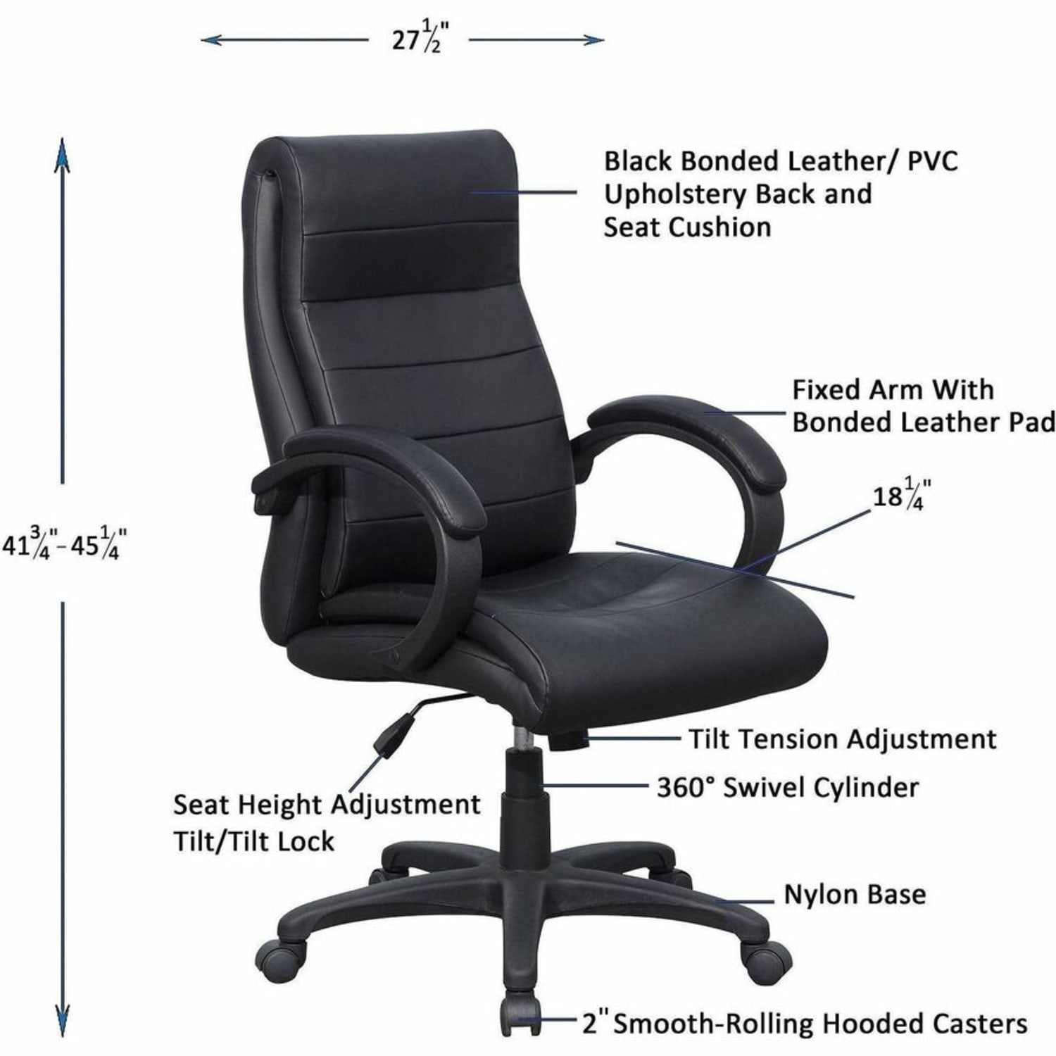 Lorell Deluxe Ergonomic Bonded Leather High-Back Chair, Black - Image 6