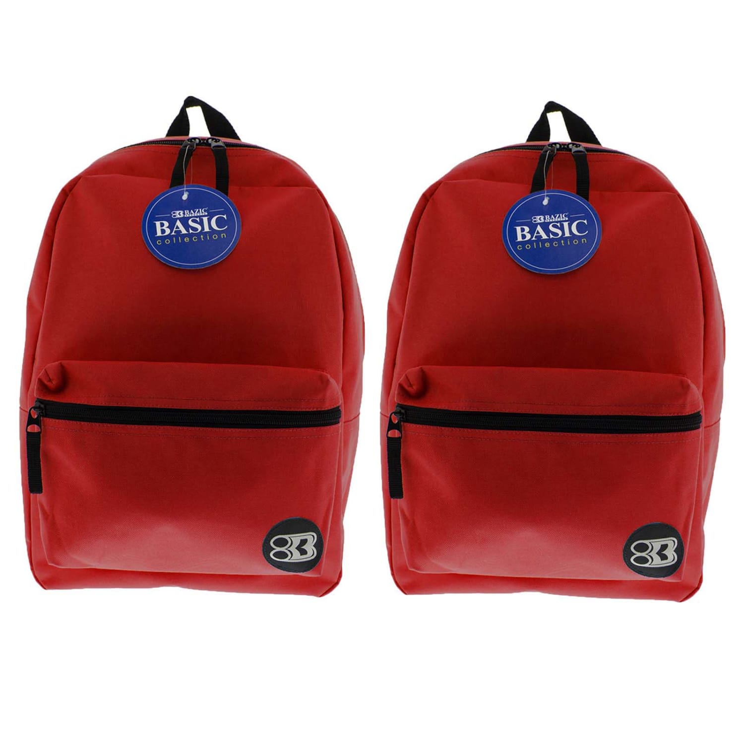 BAZIC Products 16in Basic Backpacks, Red, Pack Of 2 Backpacks