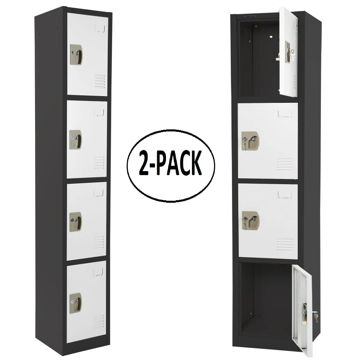 Alpine AdirOffice 4-Tier Steel Lockers, 72inH x 12inW x 12inD, Black/White, Pack Of 2 Lockers - Image 3
