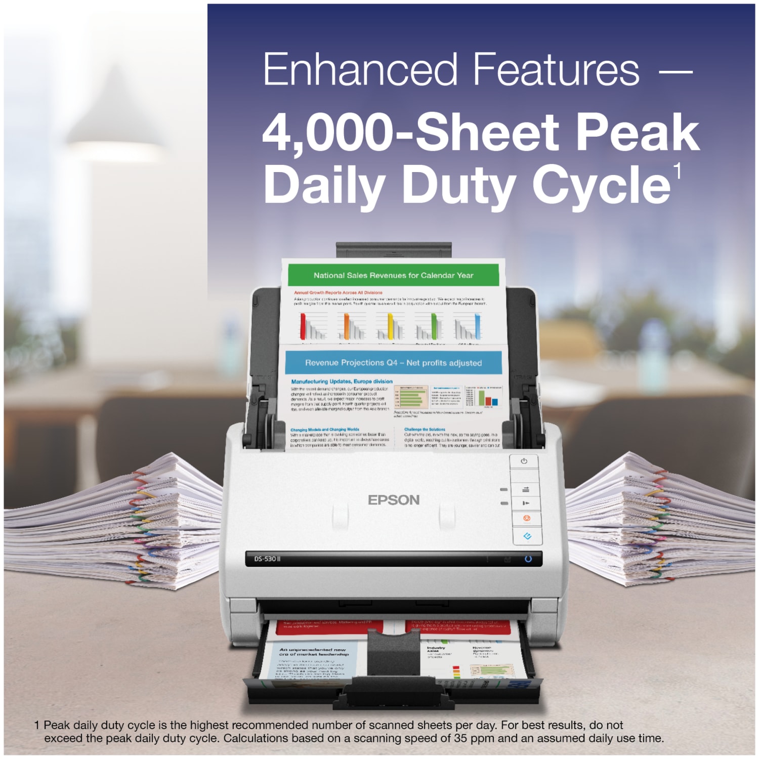 Epson DS-530 II Large Format ADF Scanner - 600 dpi Optical - 30-bit Color - 24-bit Grayscale - 35 ppm (Mono) - 35 ppm (Color) - Duplex Scanning - USB - Image 5