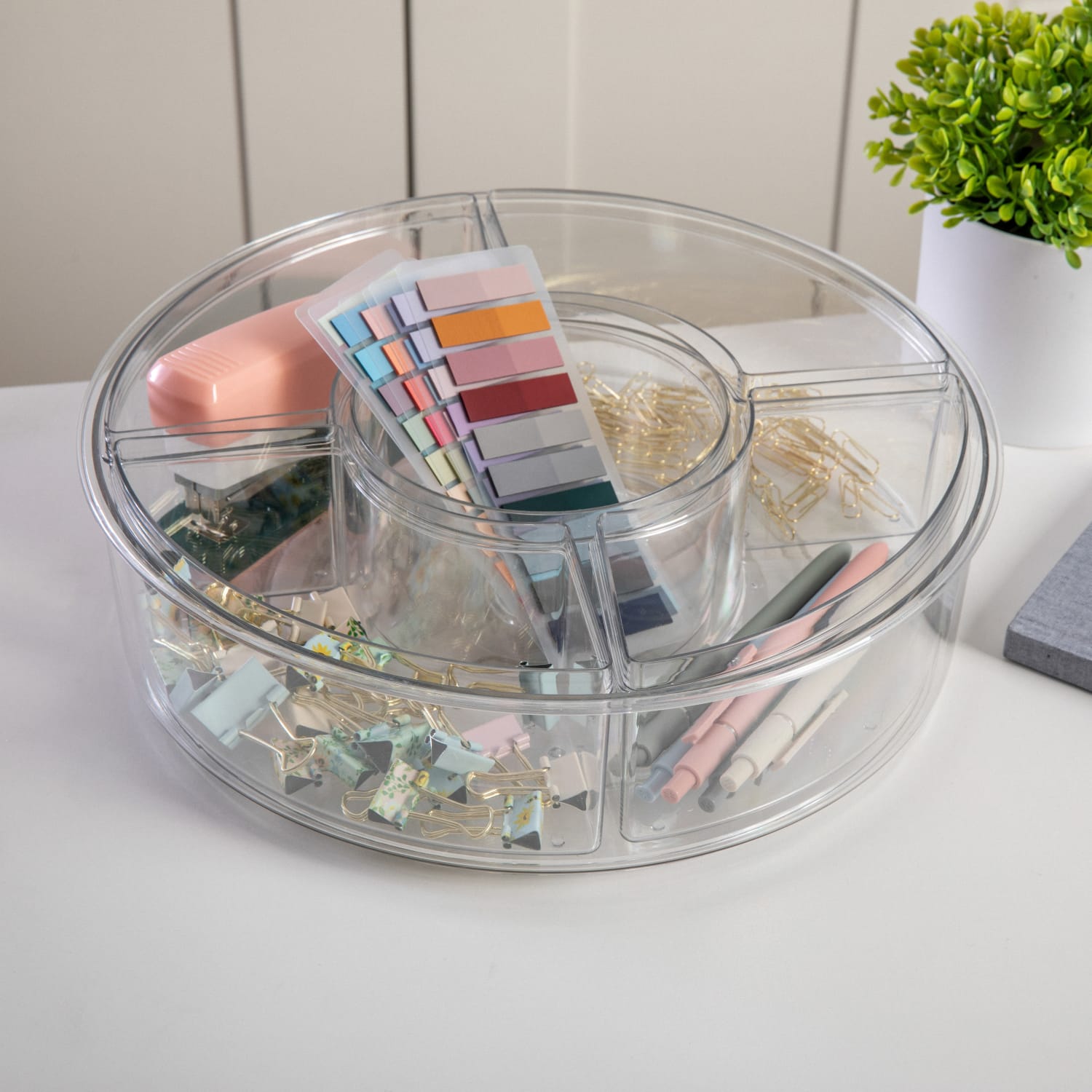 Martha Stewart Brody Divided Lazy Susan Organizer With 5 Removable Bins, 3-1/2inH x 11-3/4inW x 11-3/4inD, Clear - Image 3