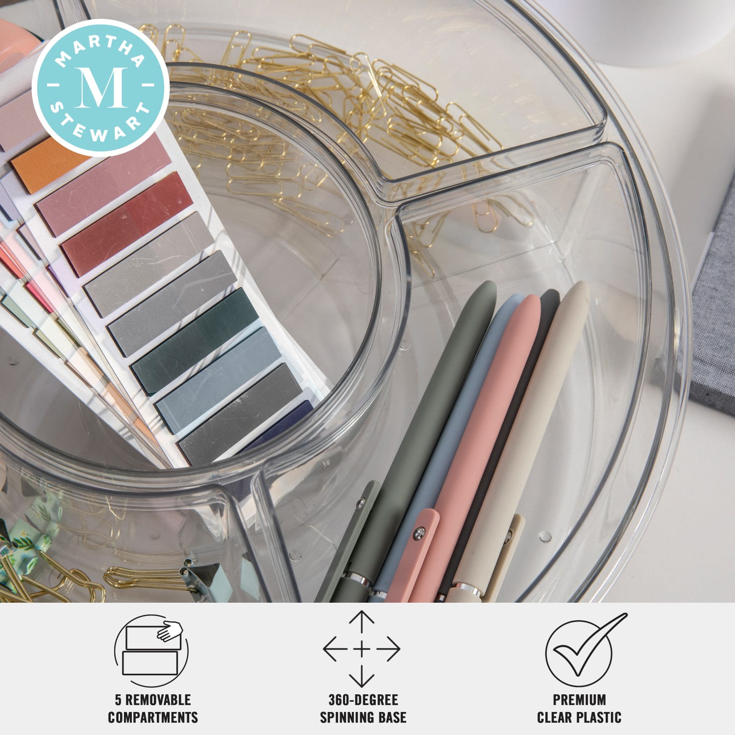 Martha Stewart Brody Divided Lazy Susan Organizer With 5 Removable Bins, 3-1/2inH x 11-3/4inW x 11-3/4inD, Clear - Image 4