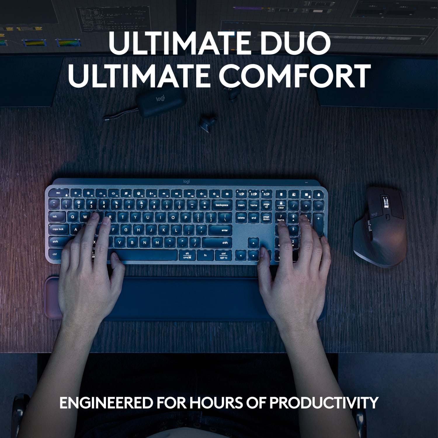 Logitech MX Keys S Wireless Keyboard And Mouse Combo With Palm Rest, Full Size, 22% Recycled, Black, 920-012274 - Image 3