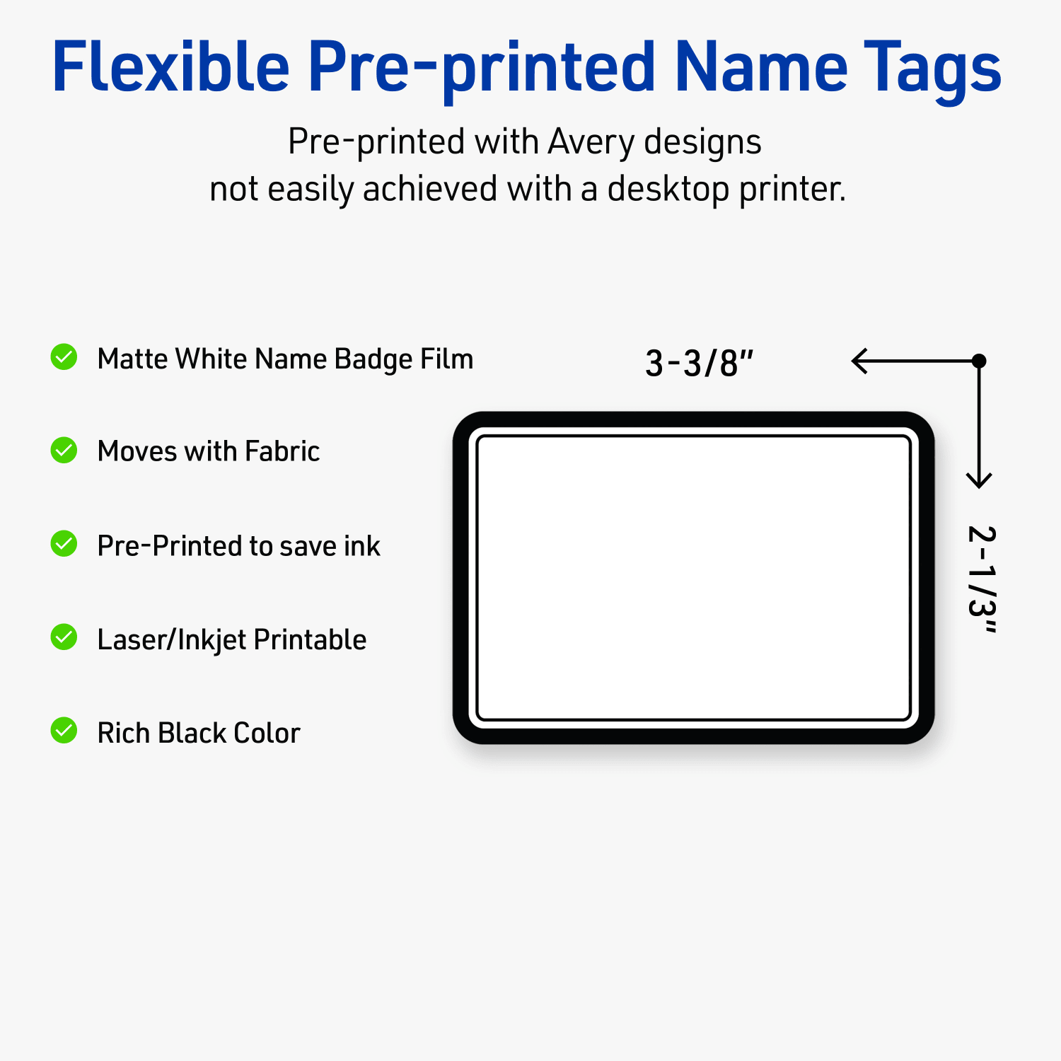 Avery Printable Adhesive Name Badges/Preprinted Designs, Rectangle, S00-EY6, 2-1/3in x 3-3/8in, Matte White/Double Black Border, Pack Of 80 - Image 4