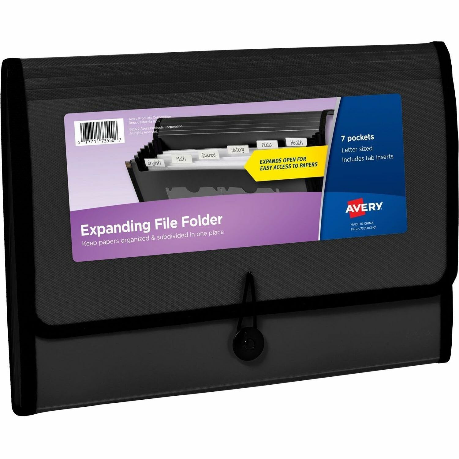 Avery Letter, A4 Expanding File - 425 Sheets Capacity - 7 Pocket(s) - Polypropylene, Plastic, Fabric - Black - 0% Recycled - 1 Each