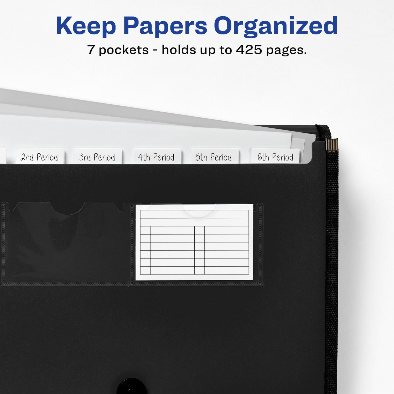Avery Letter, A4 Expanding File - 425 Sheets Capacity - 7 Pocket(s) - Polypropylene, Plastic, Fabric - Black - 0% Recycled - 1 Each - Image 4