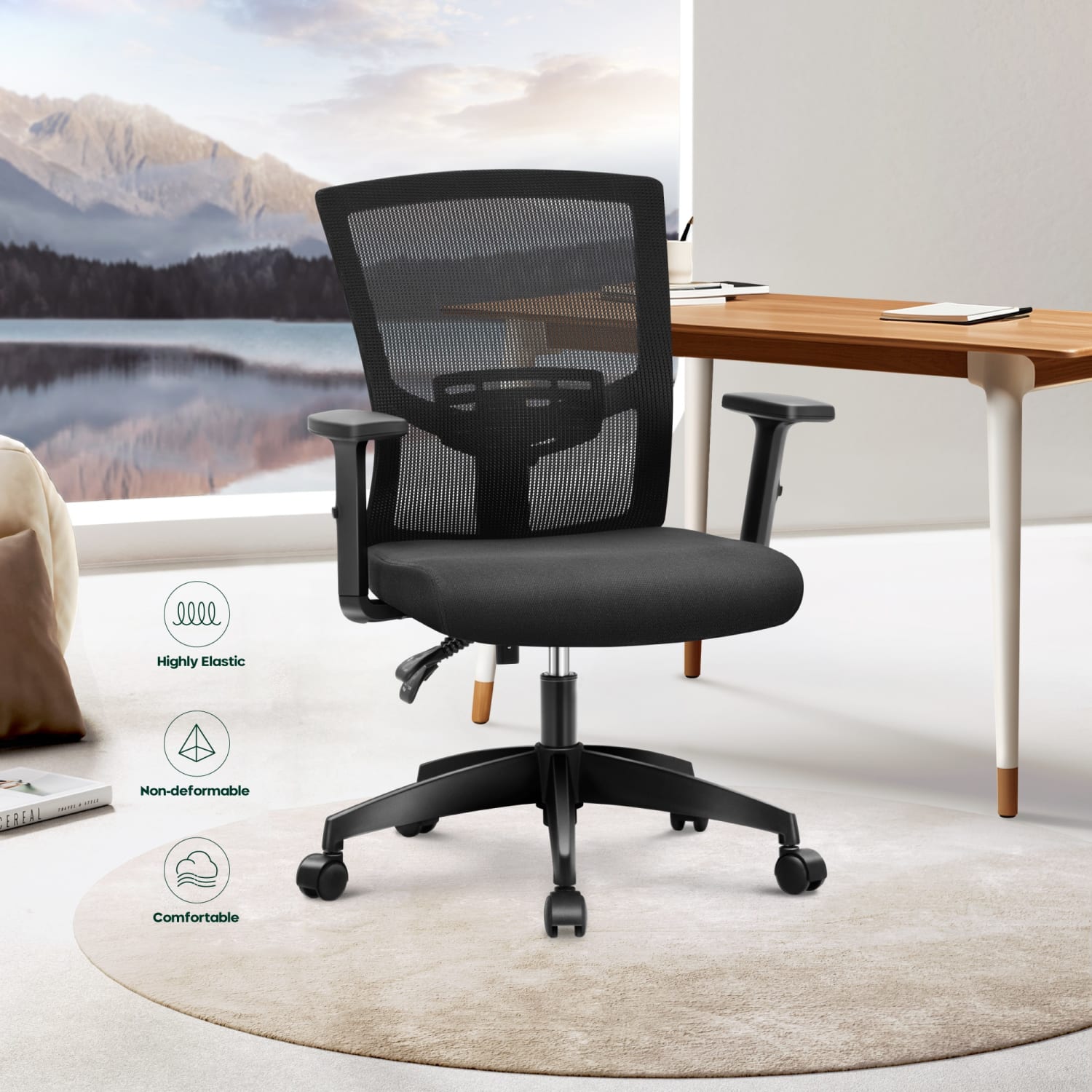 ALPHA HOME Ergonomic Mesh Mid Back Office Task Chair Black PopularChairscom