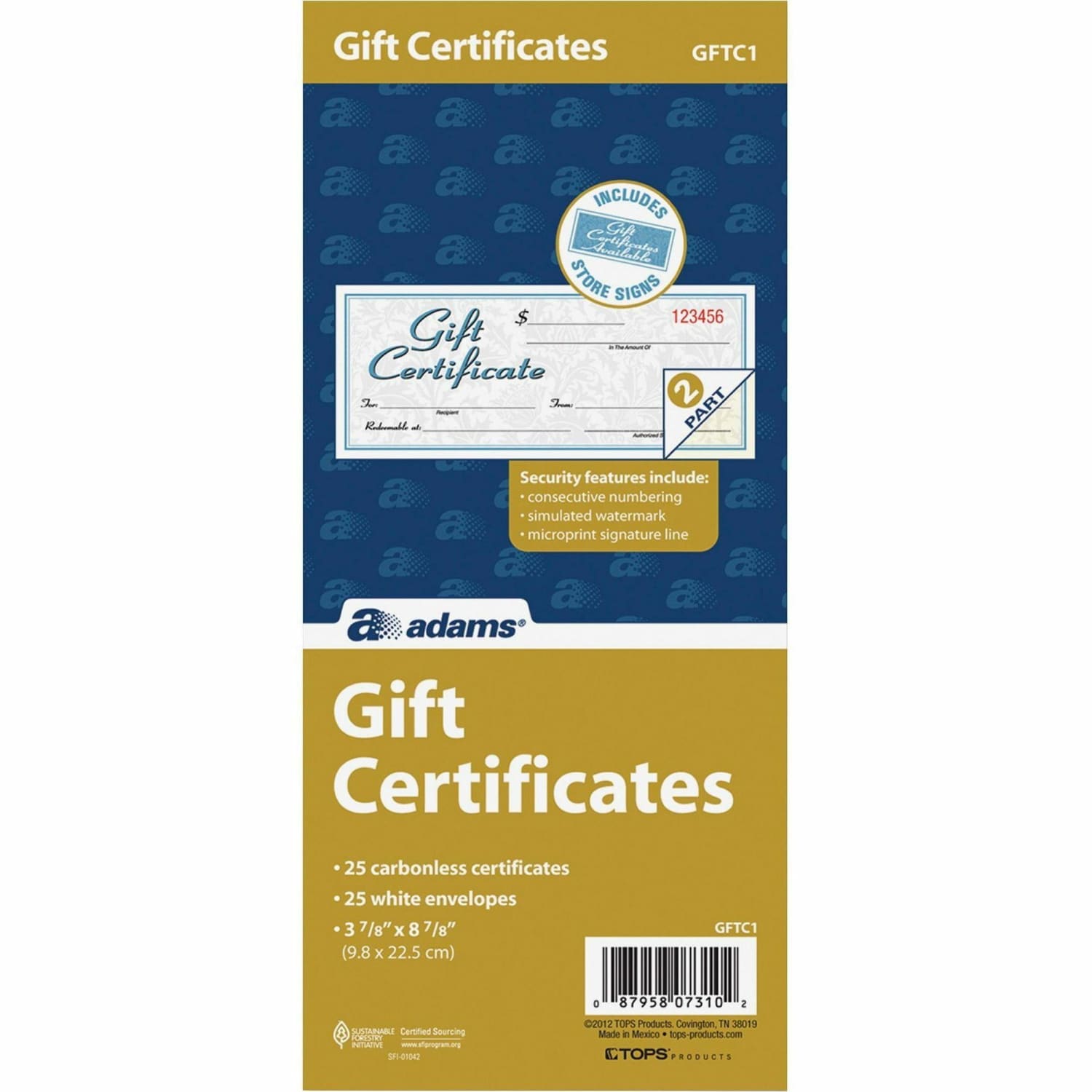 Adams 2-Part Gift Certificates Kit, 3 2/5in x 8 1/2in, White, Pack Of 25 Certificates/Envelopes - Image 5