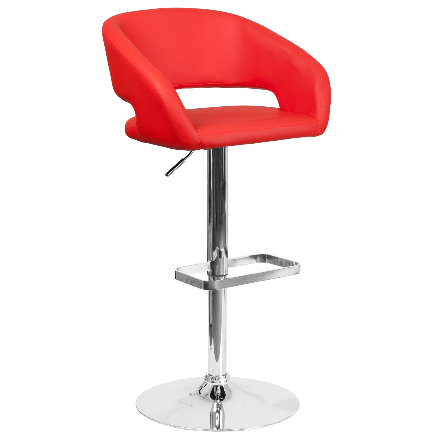 Flash Furniture Contemporary Vinyl Adjustable Height Bar Stool With Rounded Back RedChrome PopularChairscom