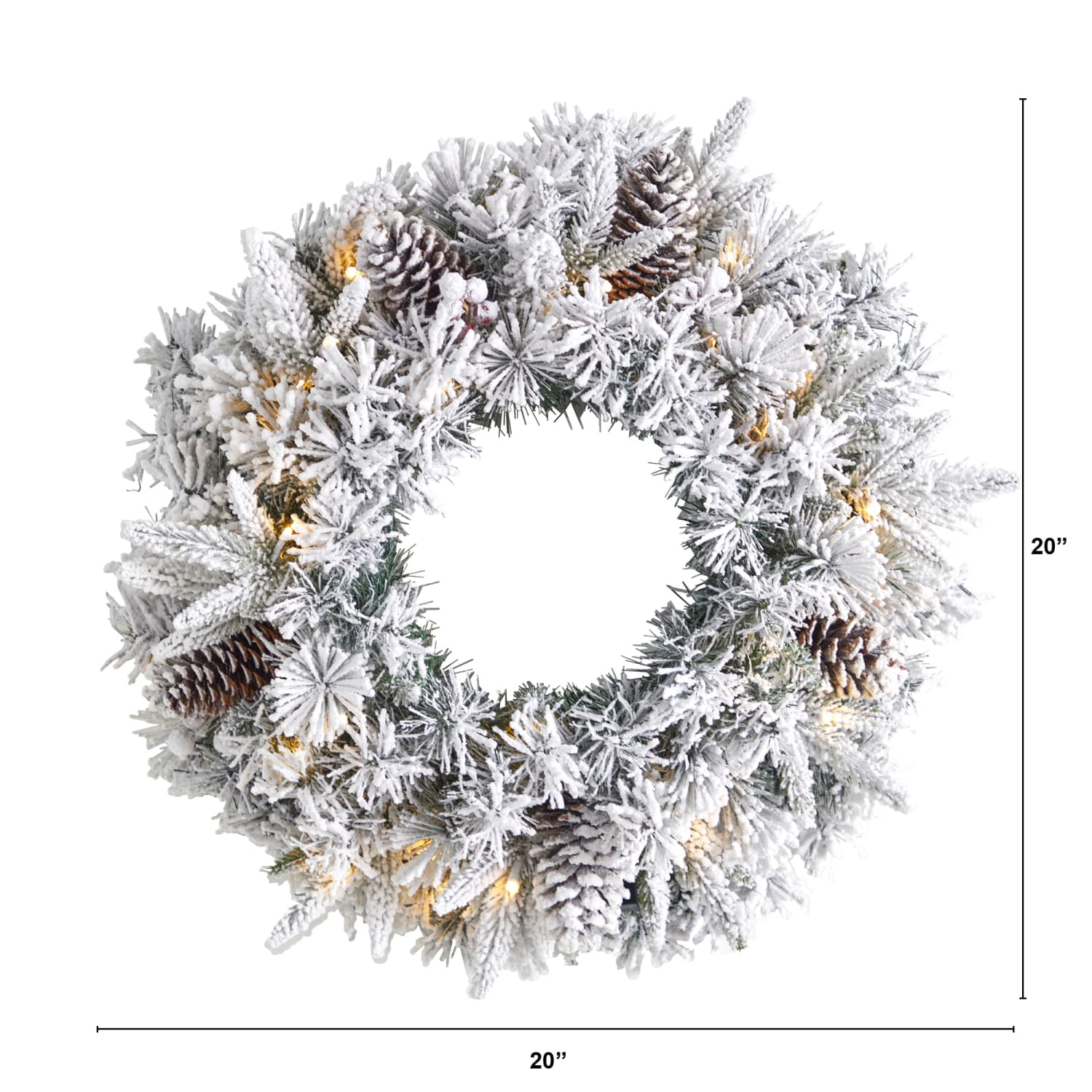 Nearly Natural Flocked Artificial Christmas Wreath With 35 Warm LED Lights, 20in x 5in, White - Image 3