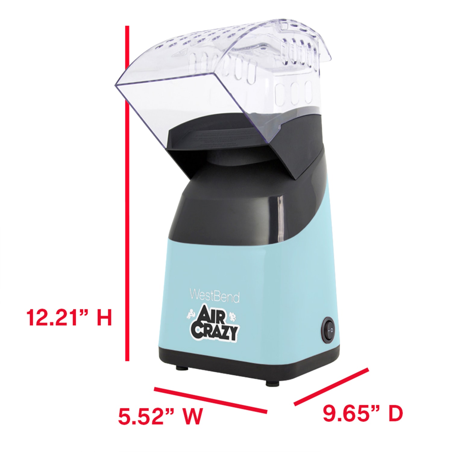West Bend AirCrazy 4-Quart Popcorn Maker, 12-7/16inH x 5-9/16inW x 9-11/16inD, Sky Blue - Image 5