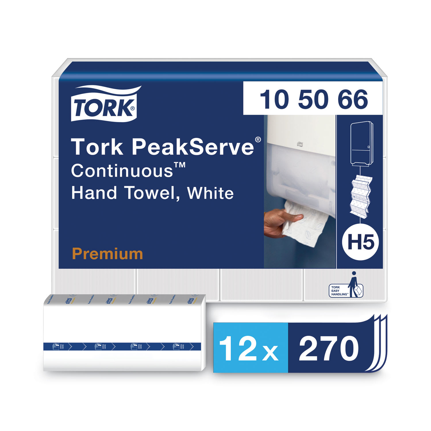 Tork PeakServe Continuous Hand Towel, 1-Ply, 7.91 x 8.85, White, 270 Wipes/Pack, 12 Packs/Carton - Image 3