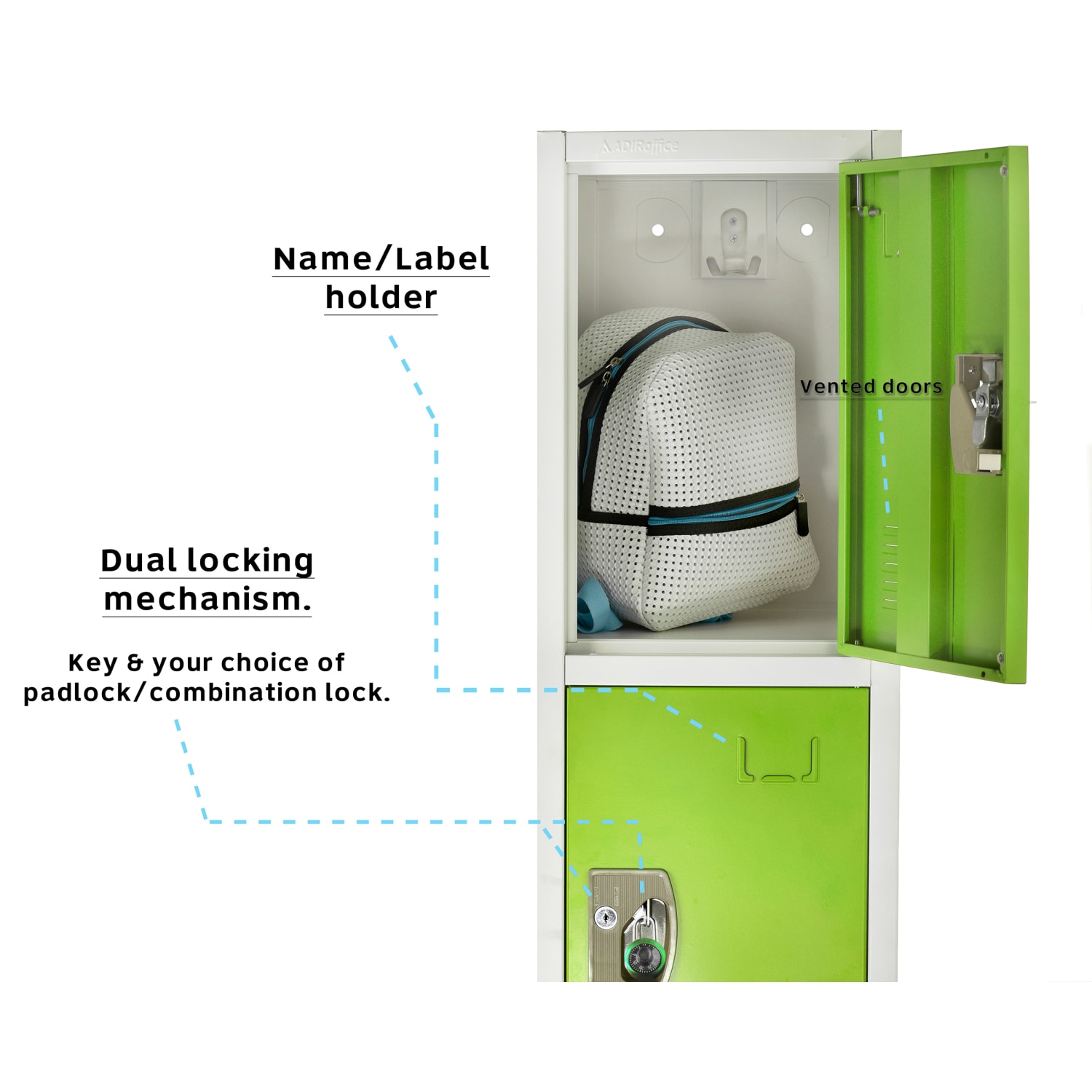 Alpine AdirOffice 4-Tier Steel Lockers, 72inH x 12inW x 12inD, Green, Pack Of 4 Lockers - Image 6