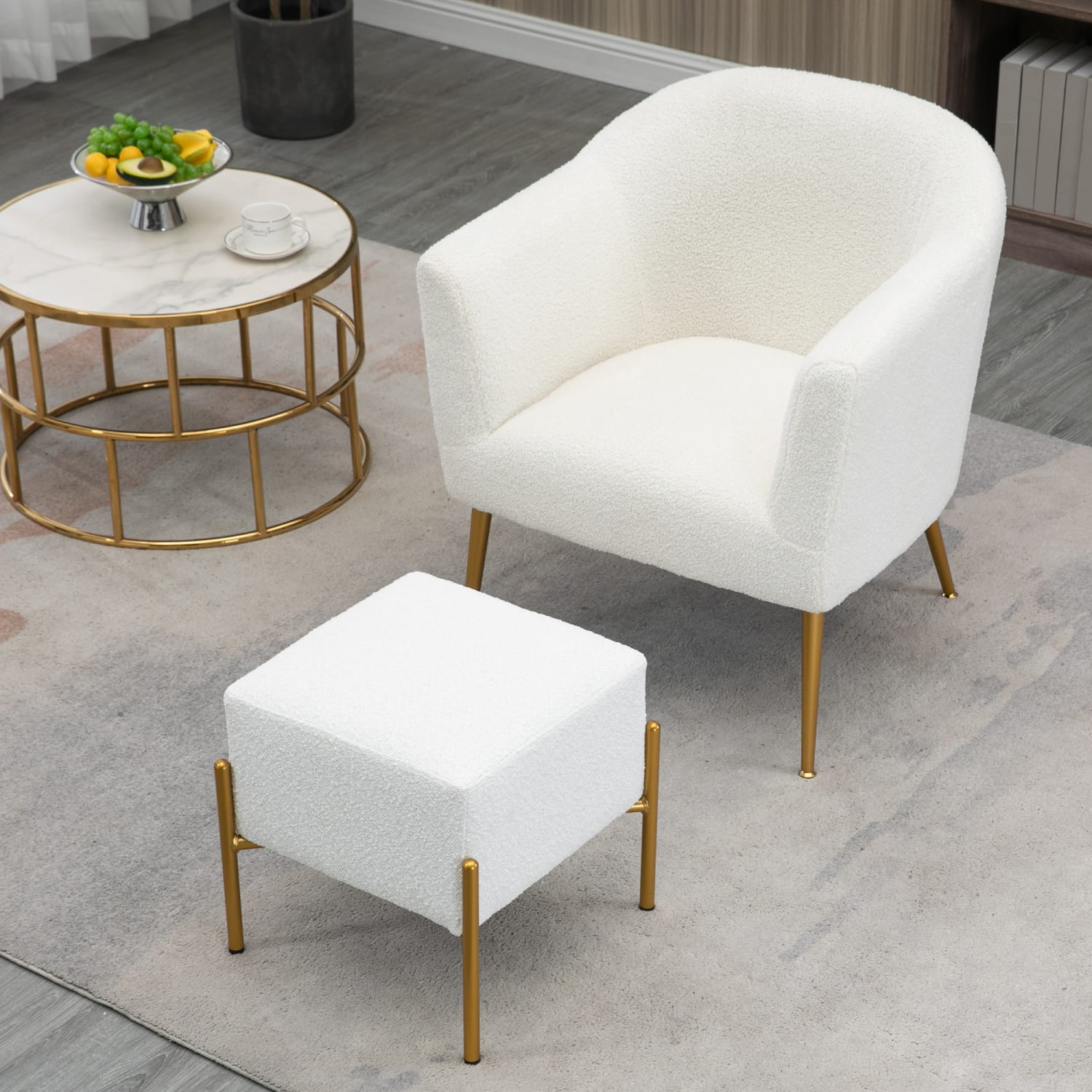 Glamour Home Ayami Boucle Fabric Accent Chair, White/Gold - Image 3