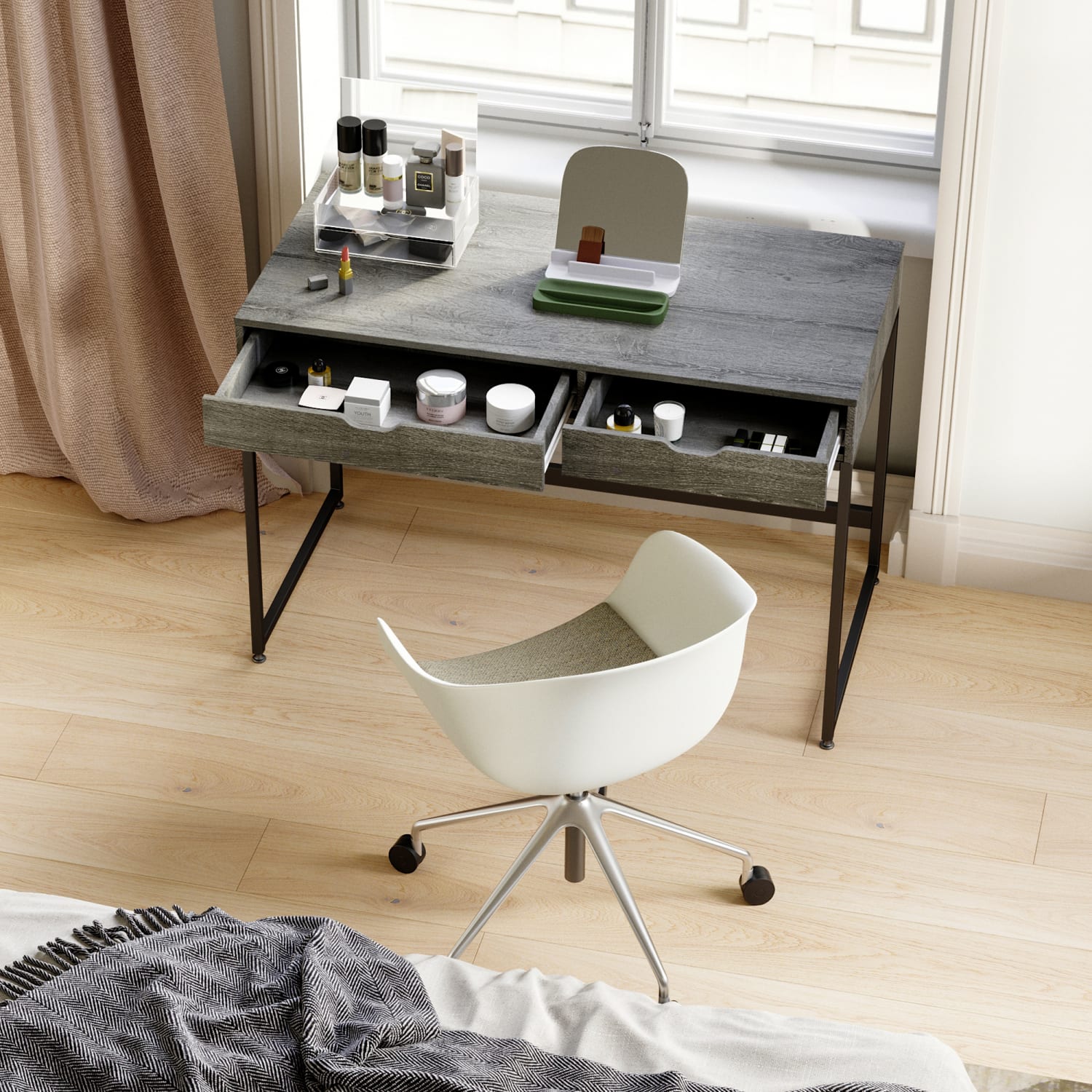 Bestier 44inW Computer Desk With Drawers, Grey - Image 4