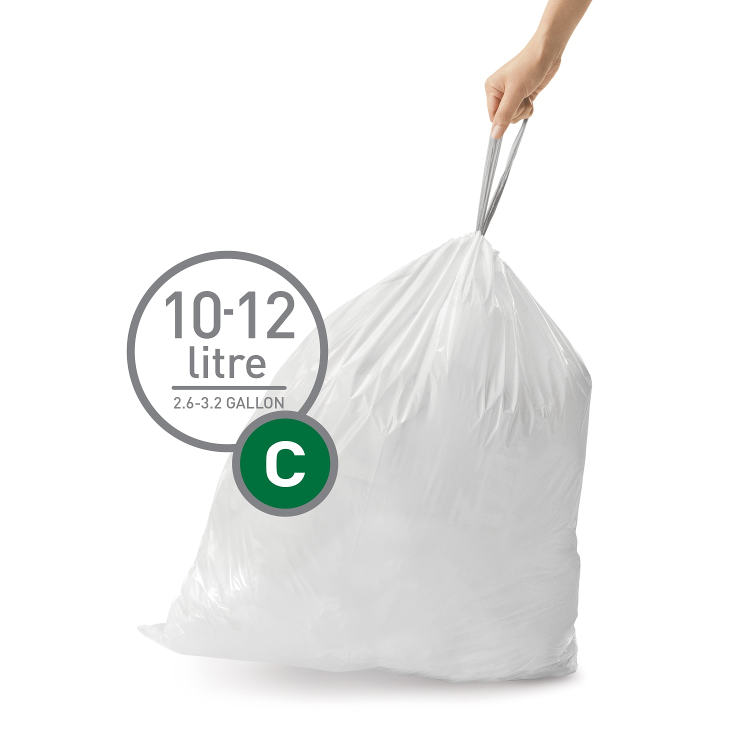 simplehuman Code C Custom-Fit Can Liners, 2.6-3.2 Gallons, White, Box Of 240 - Image 3