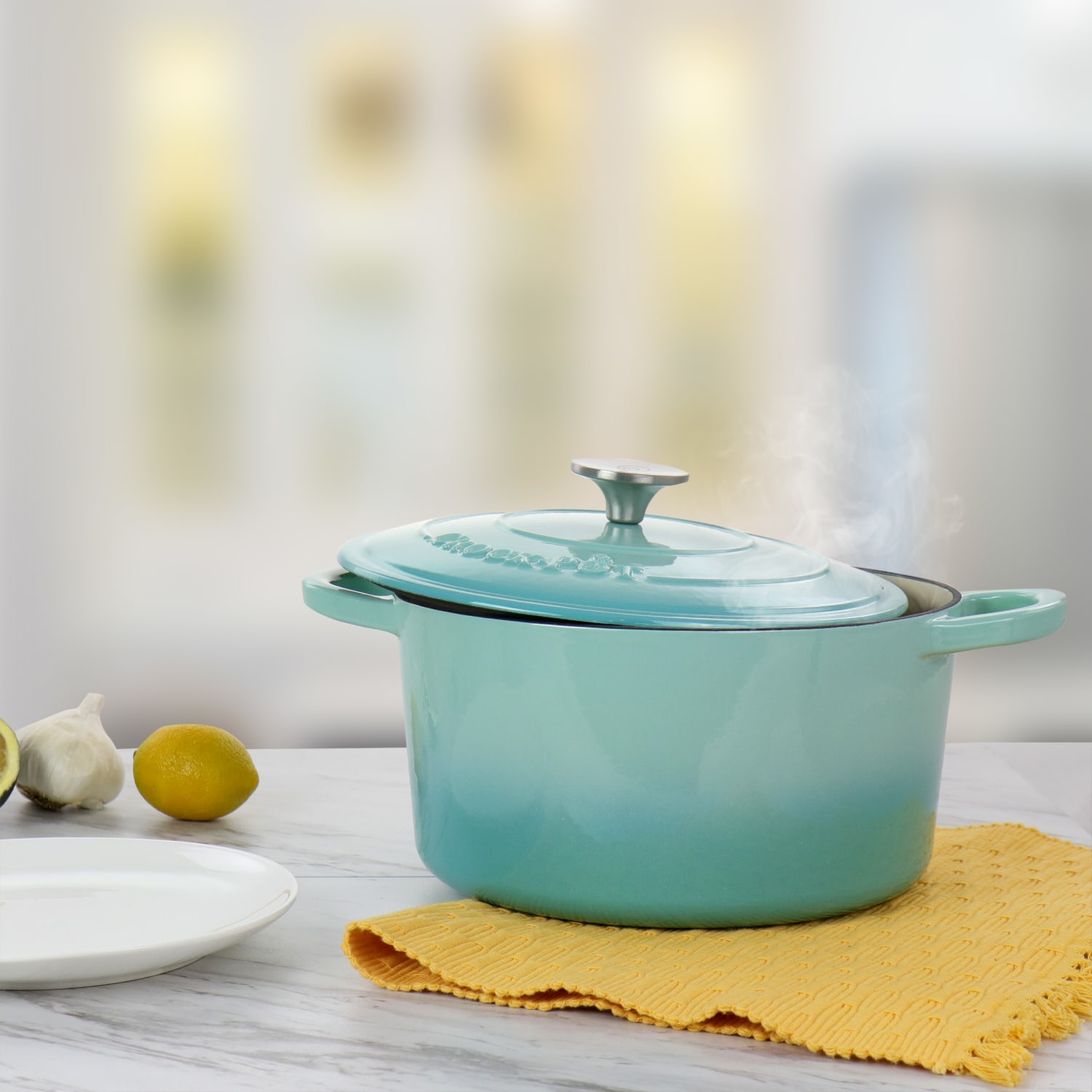 Crock-Pot Artisan 5-Quart Cast Iron Dutch Oven, Aqua Blue - Image 5