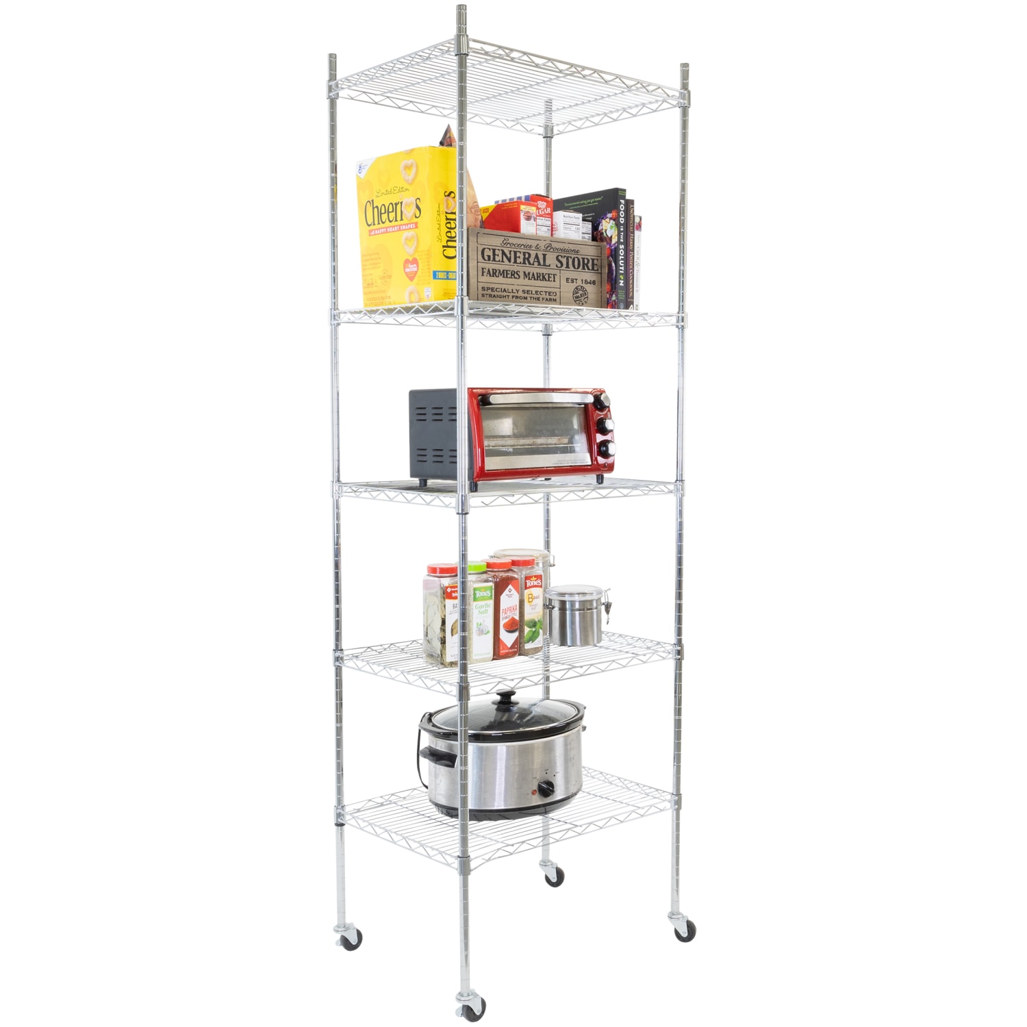 Mount-It! Wire Shelving With Wheels, 5-Tiers, 74-1/4inH x 24inW x 18inD, Silver - Image 3