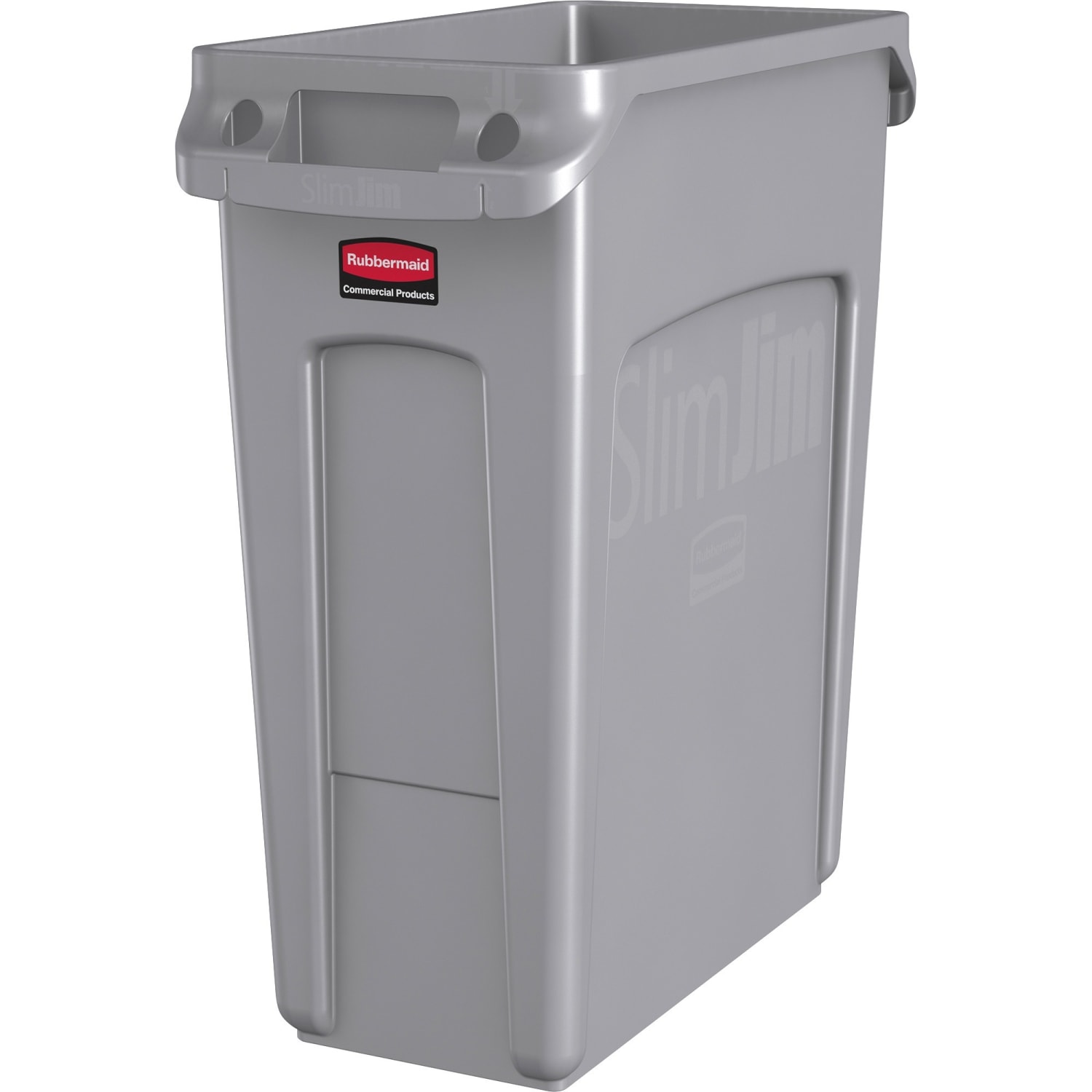 Rubbermaid Slim Jim Rectangular Plastic Vented Waste Container, 16 Gallons, 25inH x 11inW x 22inD, Gray - Image 3