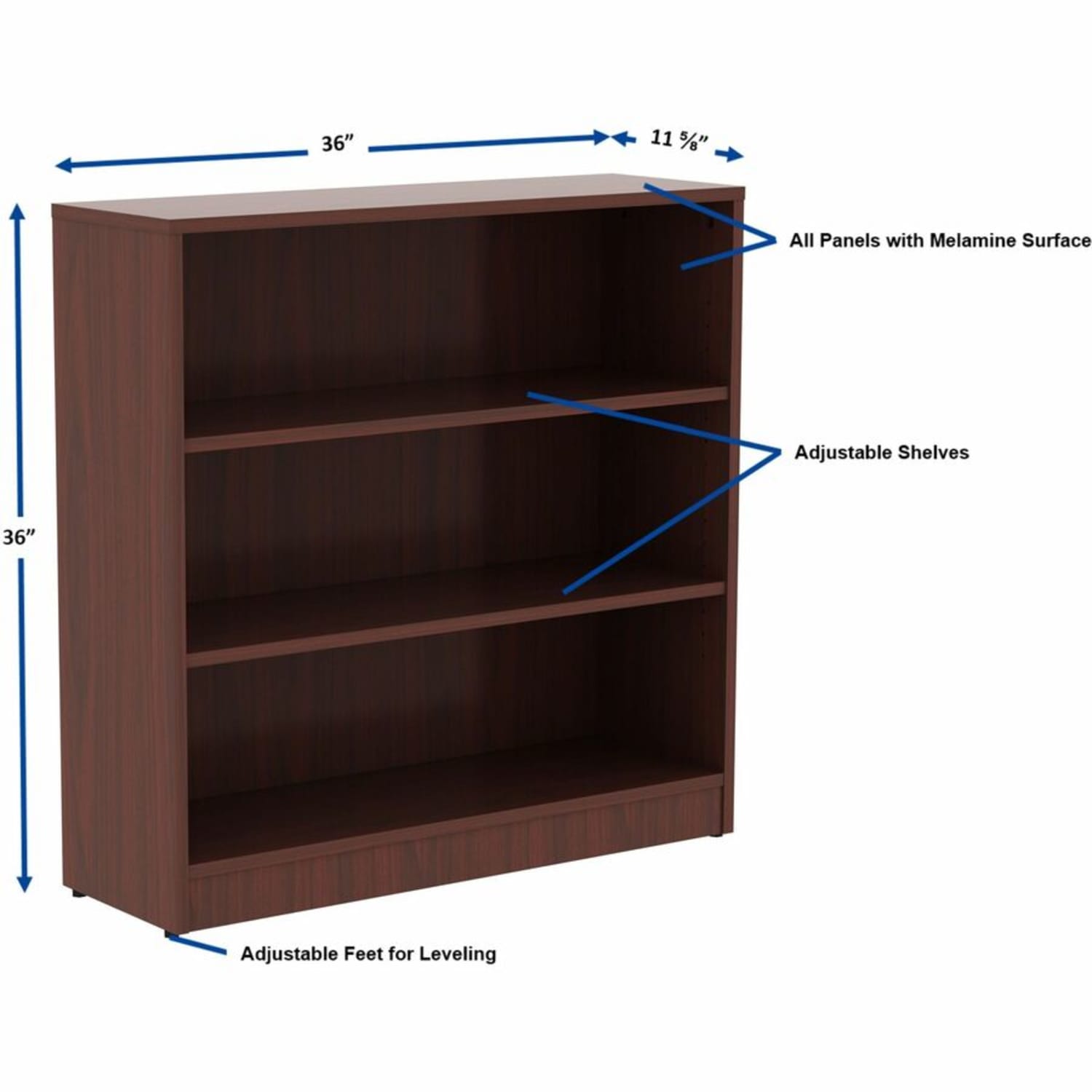 Lorell 36inH 3-Shelf Bookcase, Mahogany - Image 5