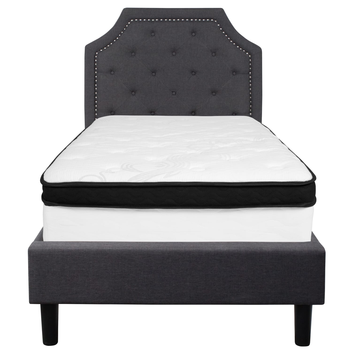 Flash Furniture Brighton Arched Tufted Upholstered Platform Bed And Memory Foam Pocket Spring Mattress, Twin, Dark Gray - Image 5
