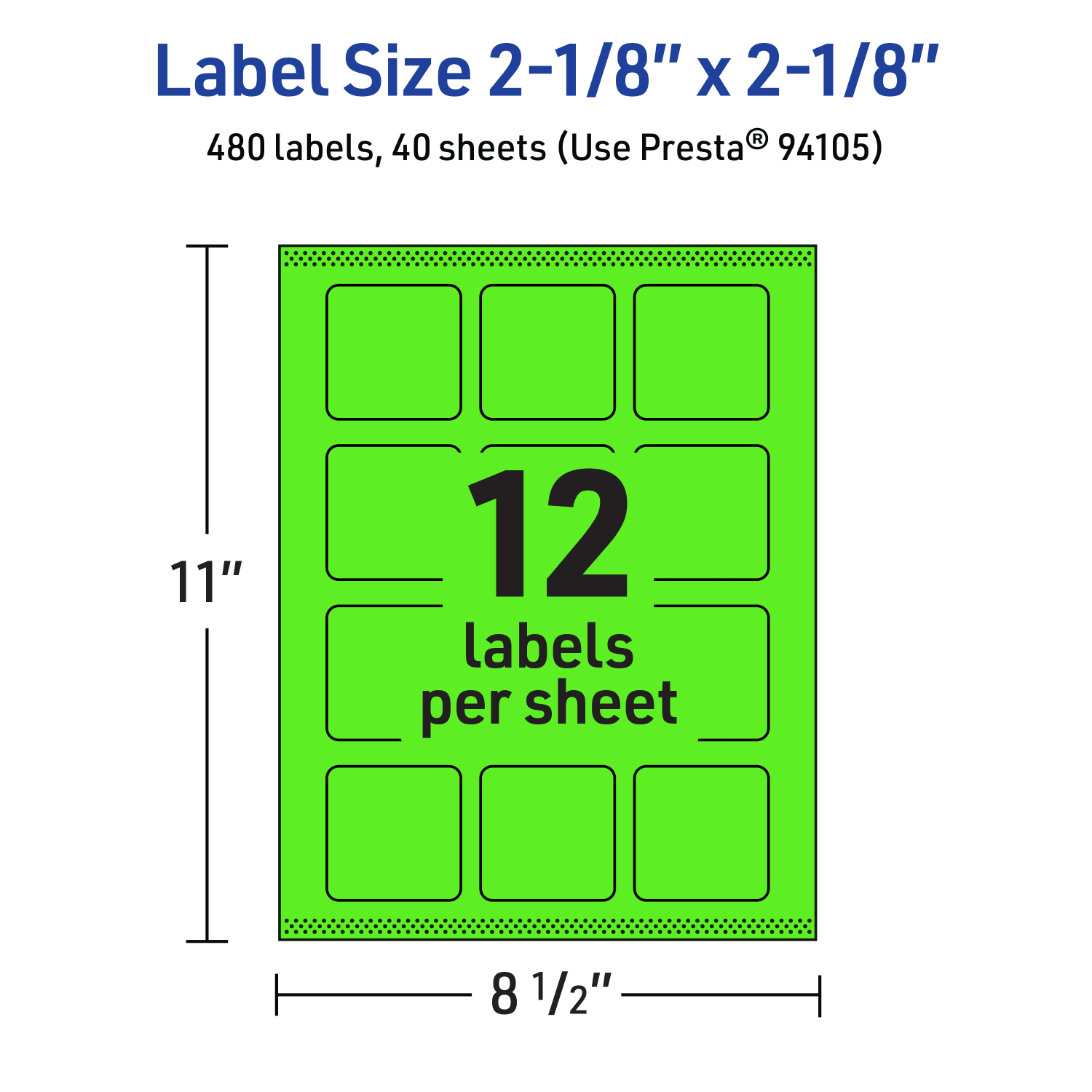 Avery Print-To-The-Edge Labels With Sure Feed Technology And Easy Peel, 94105-NGP40, Square, 2-1/8in x 2-1/8in, Matte Neon Green, Pack of 480 - Image 6