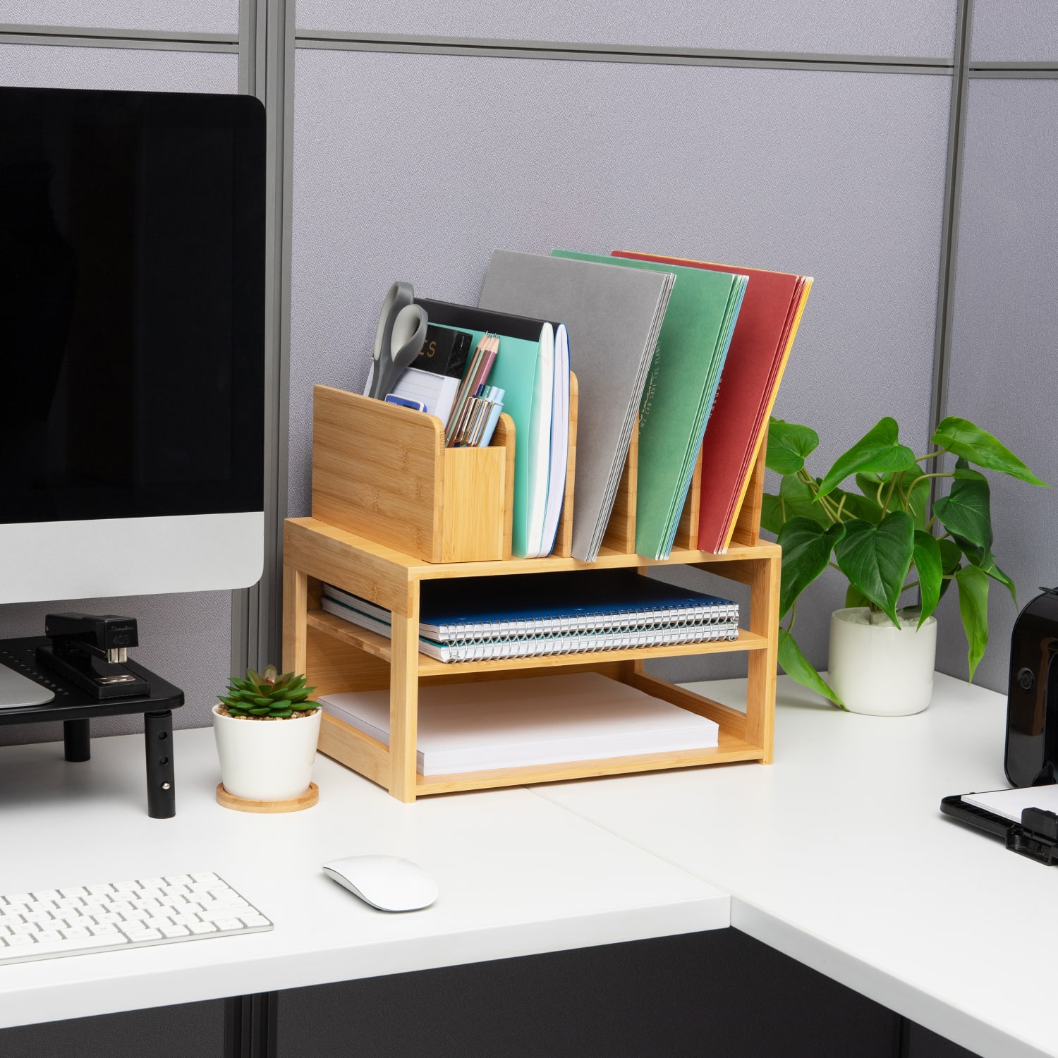 Realspace Bamboo Desktop Organizer, 13-1/2inH x 13-3/4inW x 9-3/4inD, Natural - Image 4