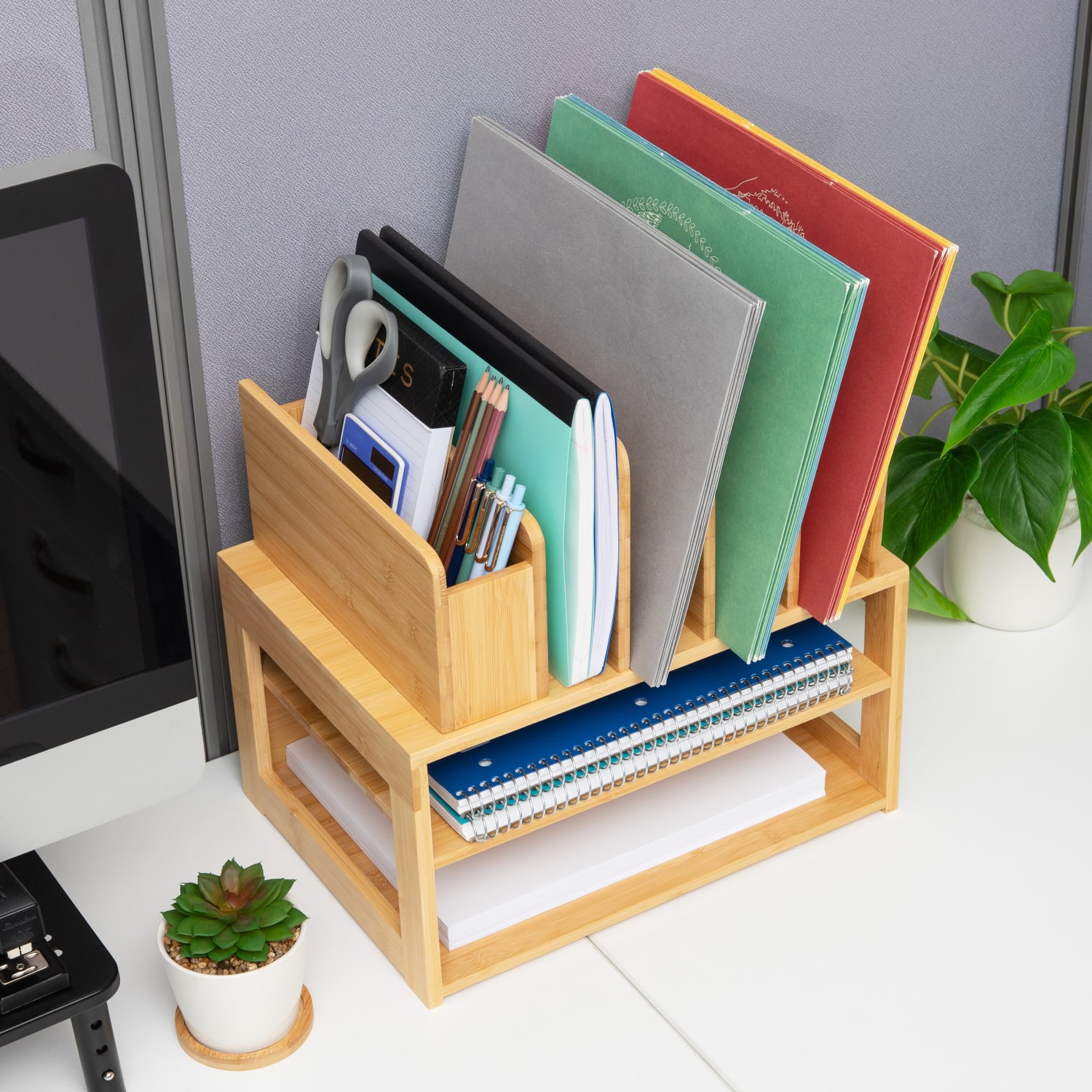 Realspace Bamboo Desktop Organizer, 13-1/2inH x 13-3/4inW x 9-3/4inD, Natural - Image 5