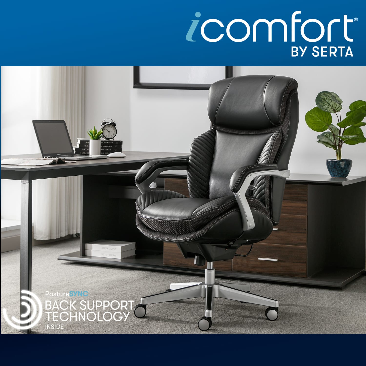 Serta iComfort i6000 Big Tall Ergonomic Bonded Leather HighBack Executive Office Chair BlackSilver PopularChairscom Serta iComfort i6000 Big Tall Ergonomic Bonded Leather High Back Executive Office Chair BlackSilver PopularChairscom