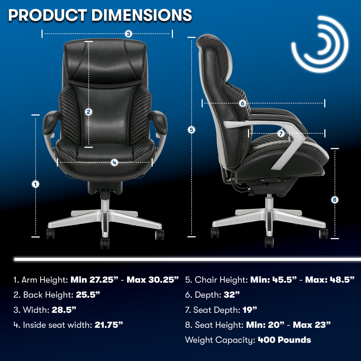 Serta iComfort i6000 Big Tall Ergonomic Bonded Leather HighBack Executive Office Chair BlackSilver PopularChairscom Serta iComfort i6000 Big Tall Ergonomic Bonded Leather High Back Executive Office Chair BlackSilver PopularChairscom