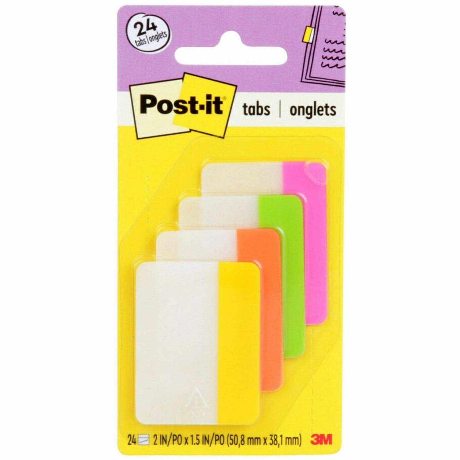 Post-it Notes Durable Filing Tabs, 2in x 1-1/2in, Assorted Colors, 6 Flags Per Pad, Pack Of 4 Pads