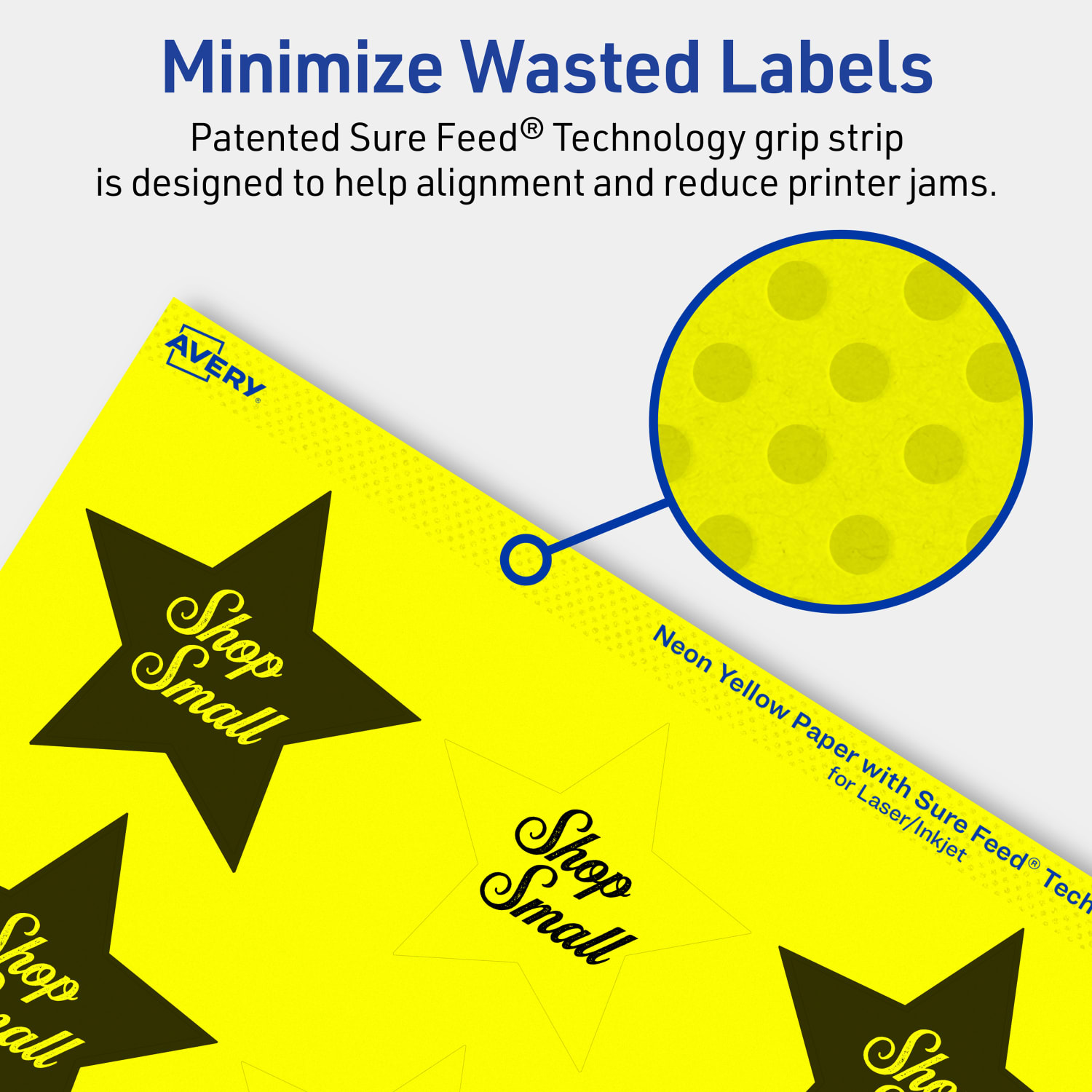 Avery Print-To-The-Edge Labels With Sure Feed Technology, 94611-NYP10, Star, 2-1/4in x 2-3/8in, Matte Neon Yellow, Pack of 120 - Image 5