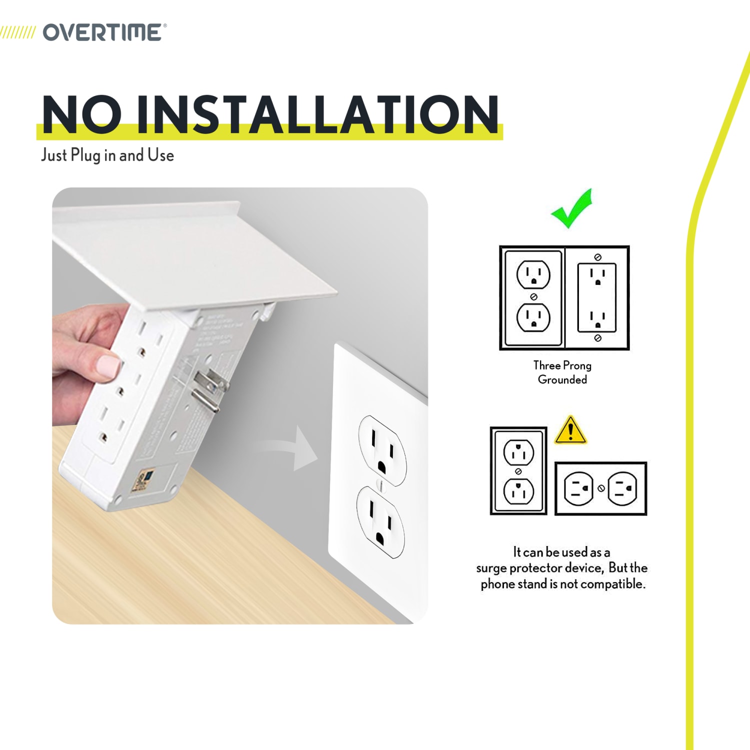 Overtime Multi-Plug Outlet Extender, 5-1/2in x 8in x 3-1/16in, White - Image 5