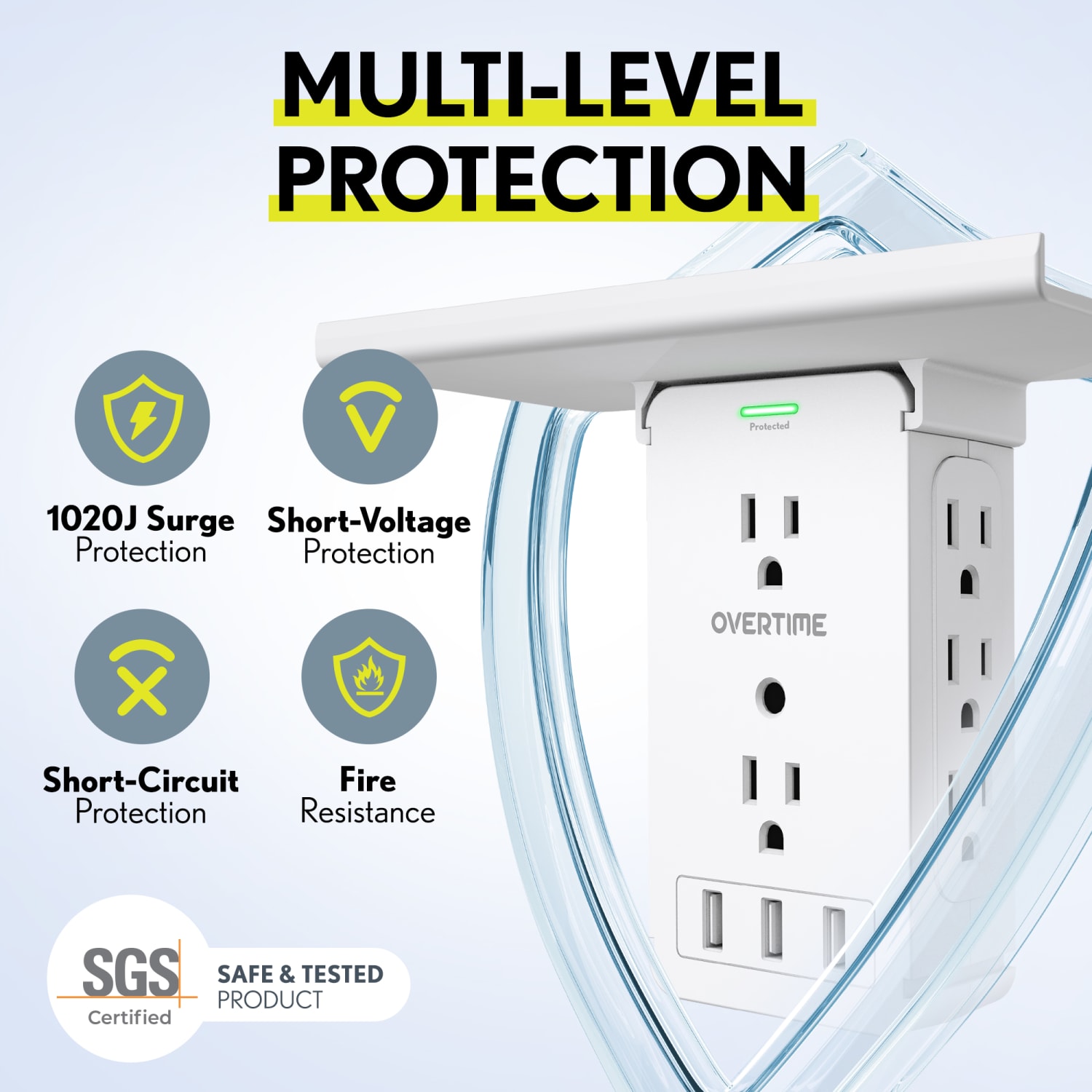 Overtime Multi-Plug Outlet Extender, 5-1/2in x 8in x 3-1/16in, White - Image 6