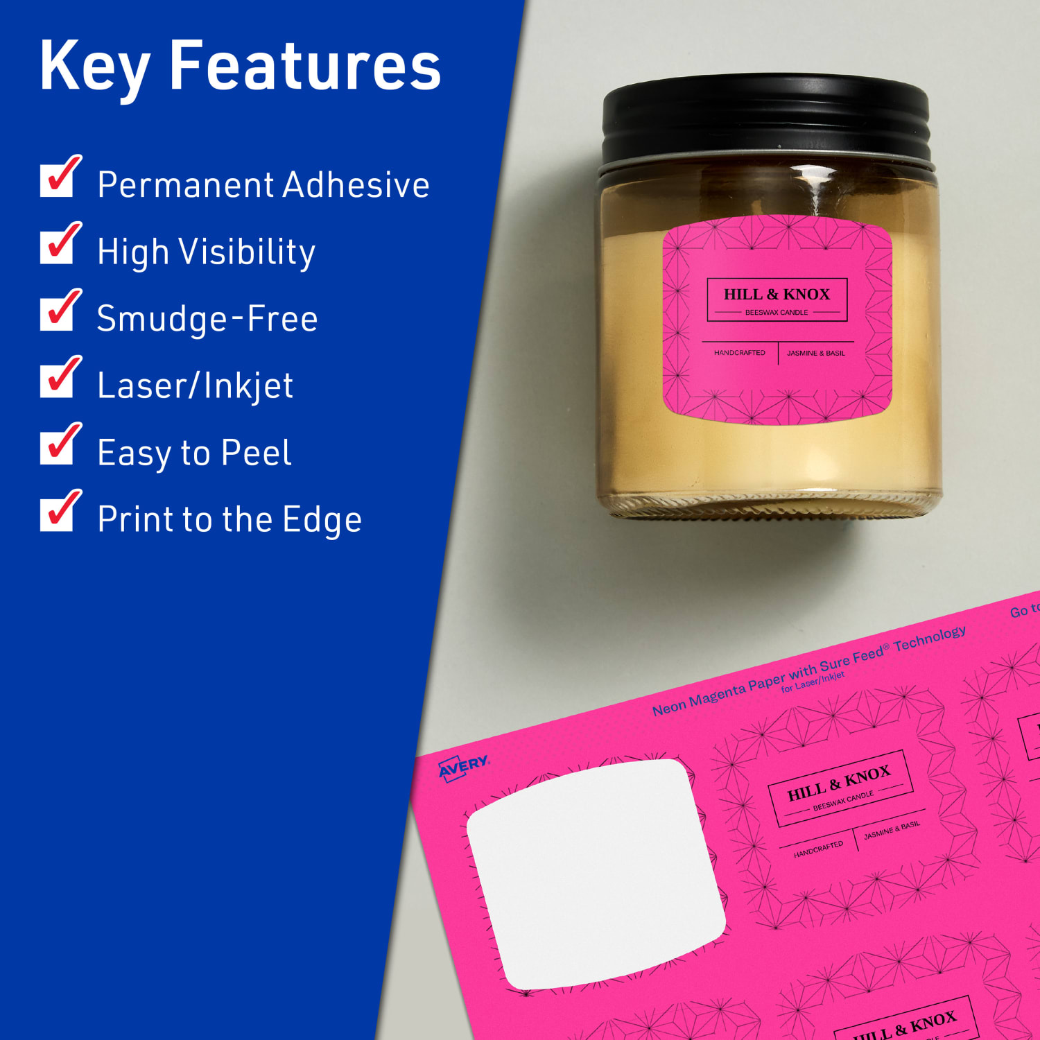 Avery Print-To-The-Edge Labels With Sure Feed Technology, 94124-NMP10, Arched Square, 2in x 2-3/16in, Matte Neon Magenta, Pack of 120 - Image 3